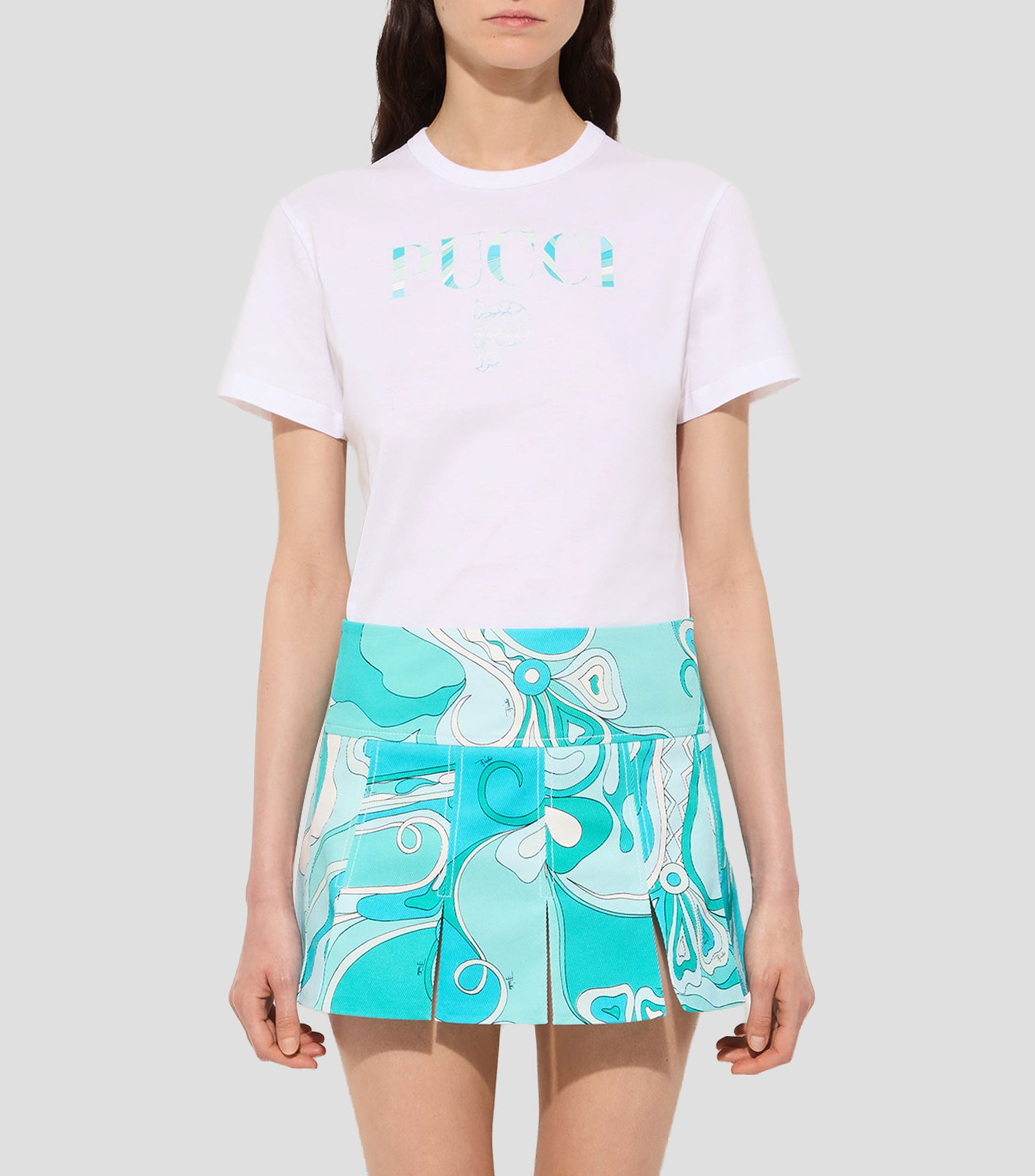 Playera de cuello redondo con manga corta estampada Mujer