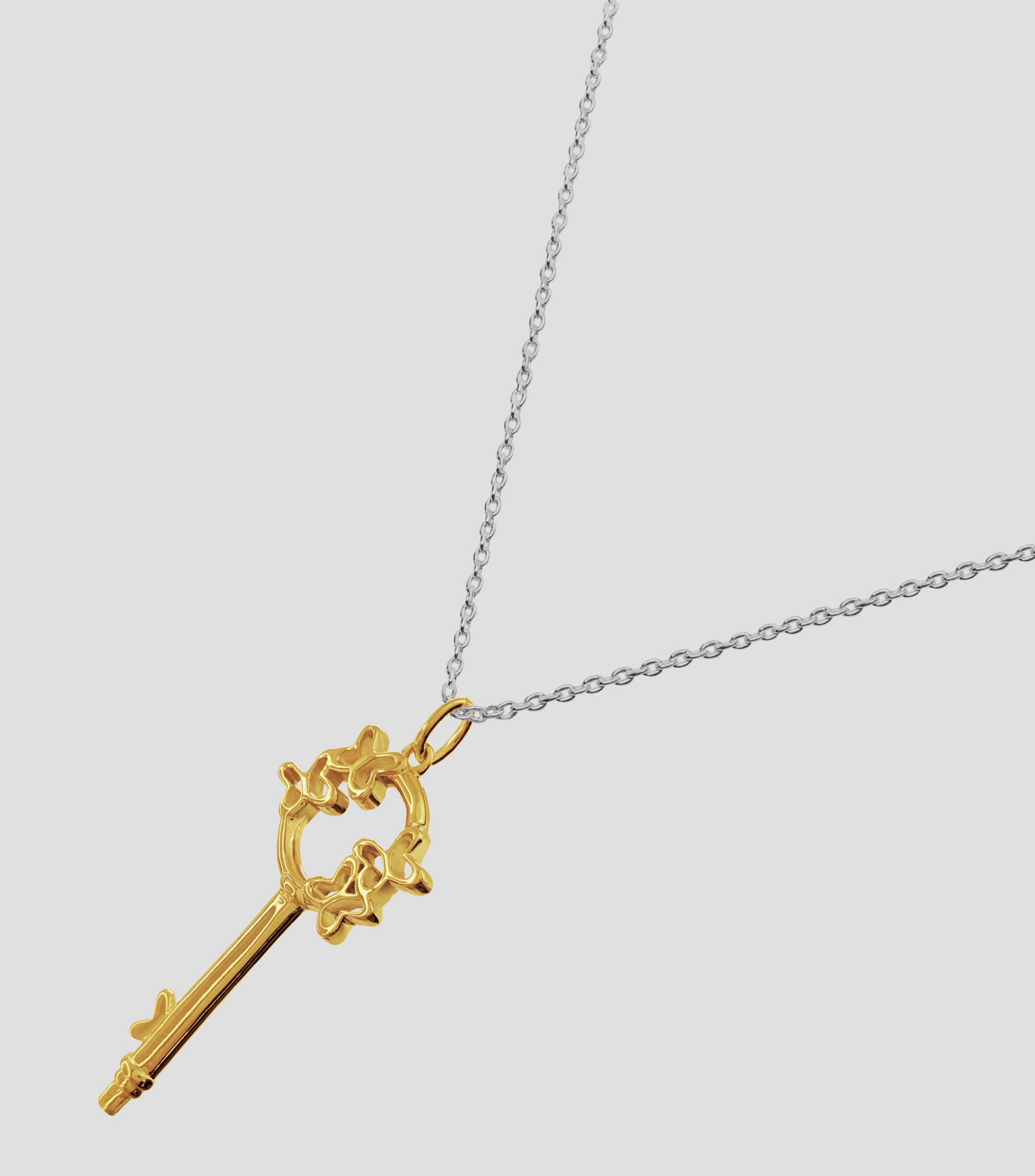 Dije en Plata .925 Llave con Mariposas Mujer