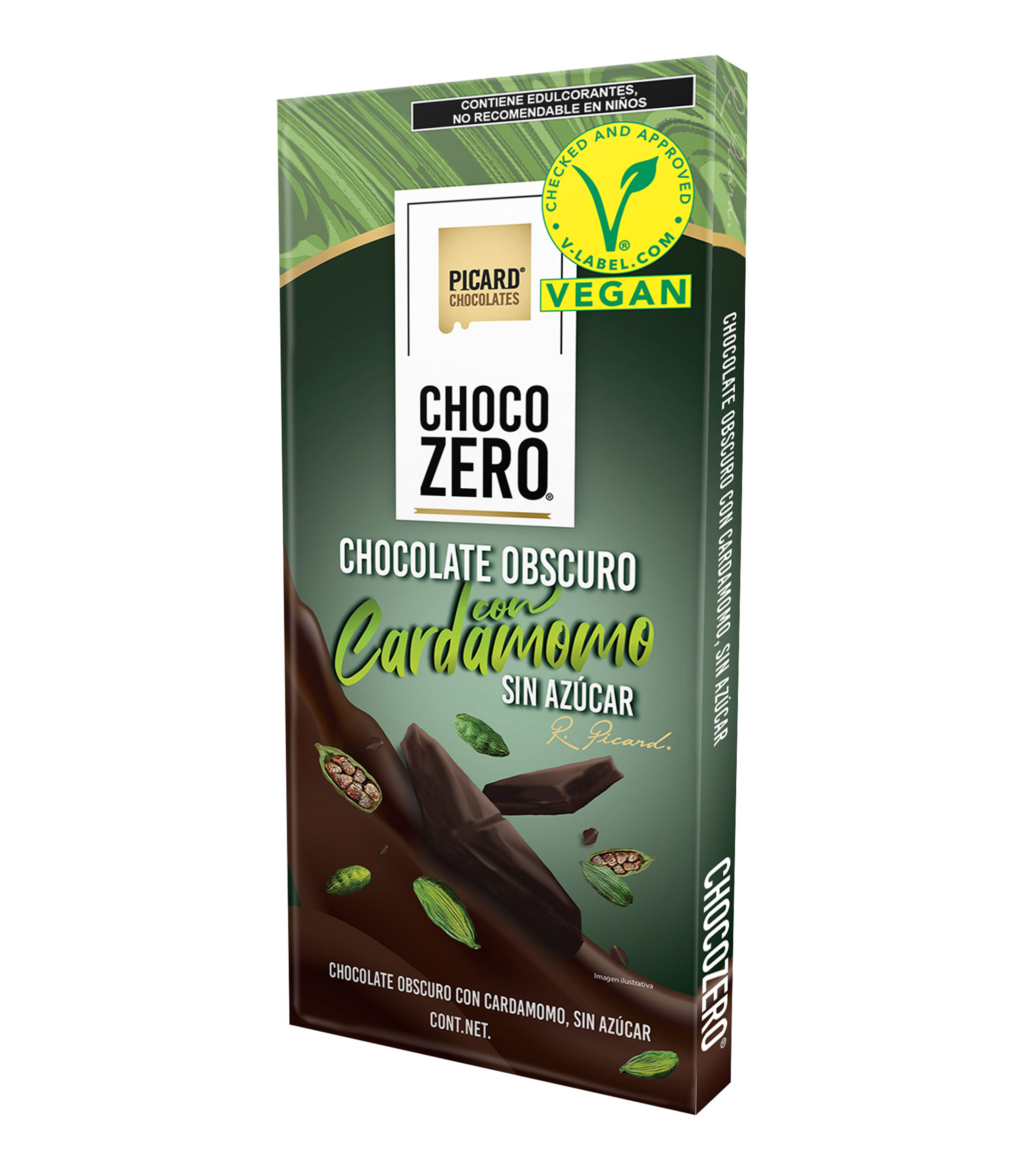 Barra De Chocolate Obscuro con cardamomo sin azúcar, 100 g
