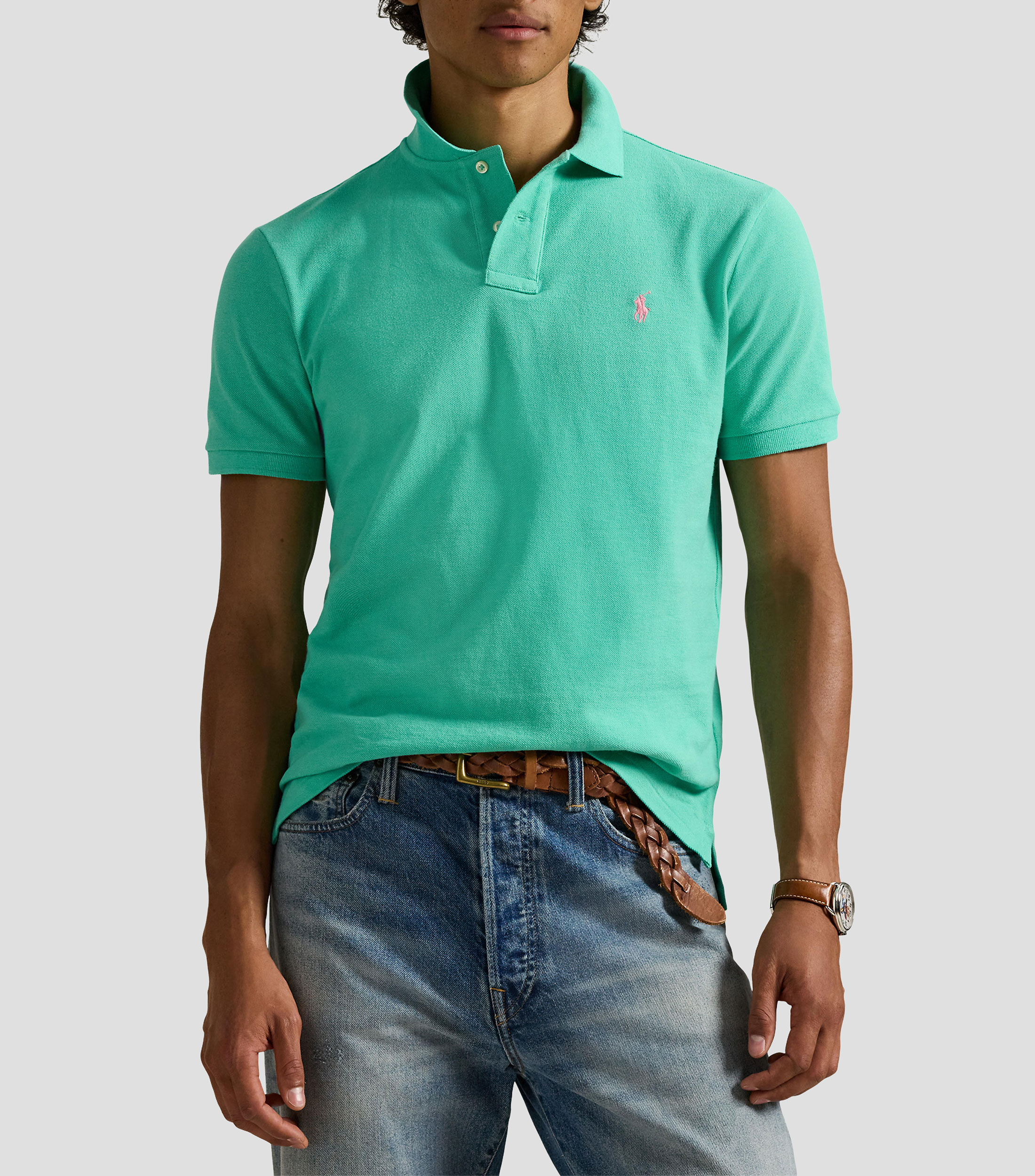 Playera tipo polo manga corta diseño sólido Hombre