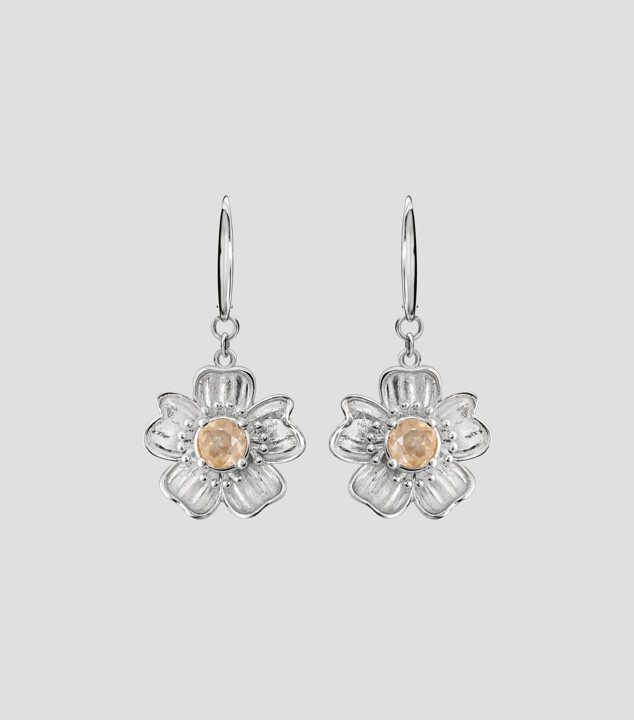 Aretes de flor con topacio Mujer