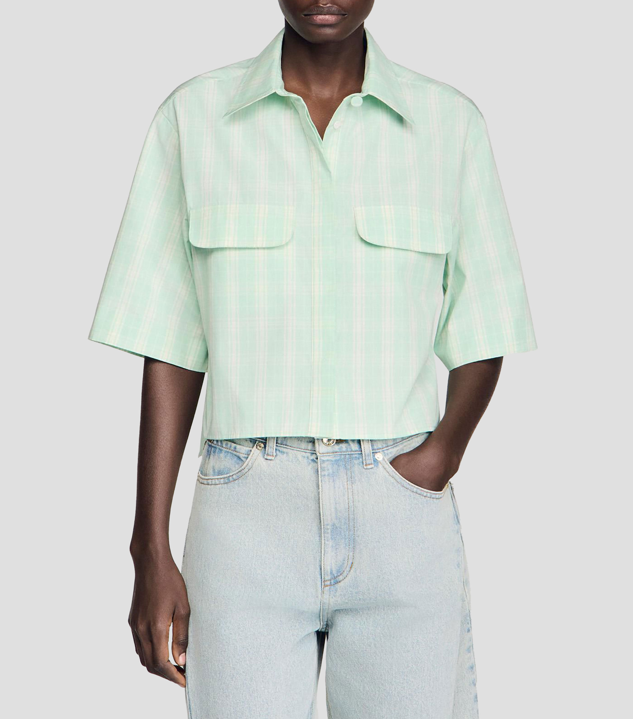 Camisa con cuadros manga corta Mujer