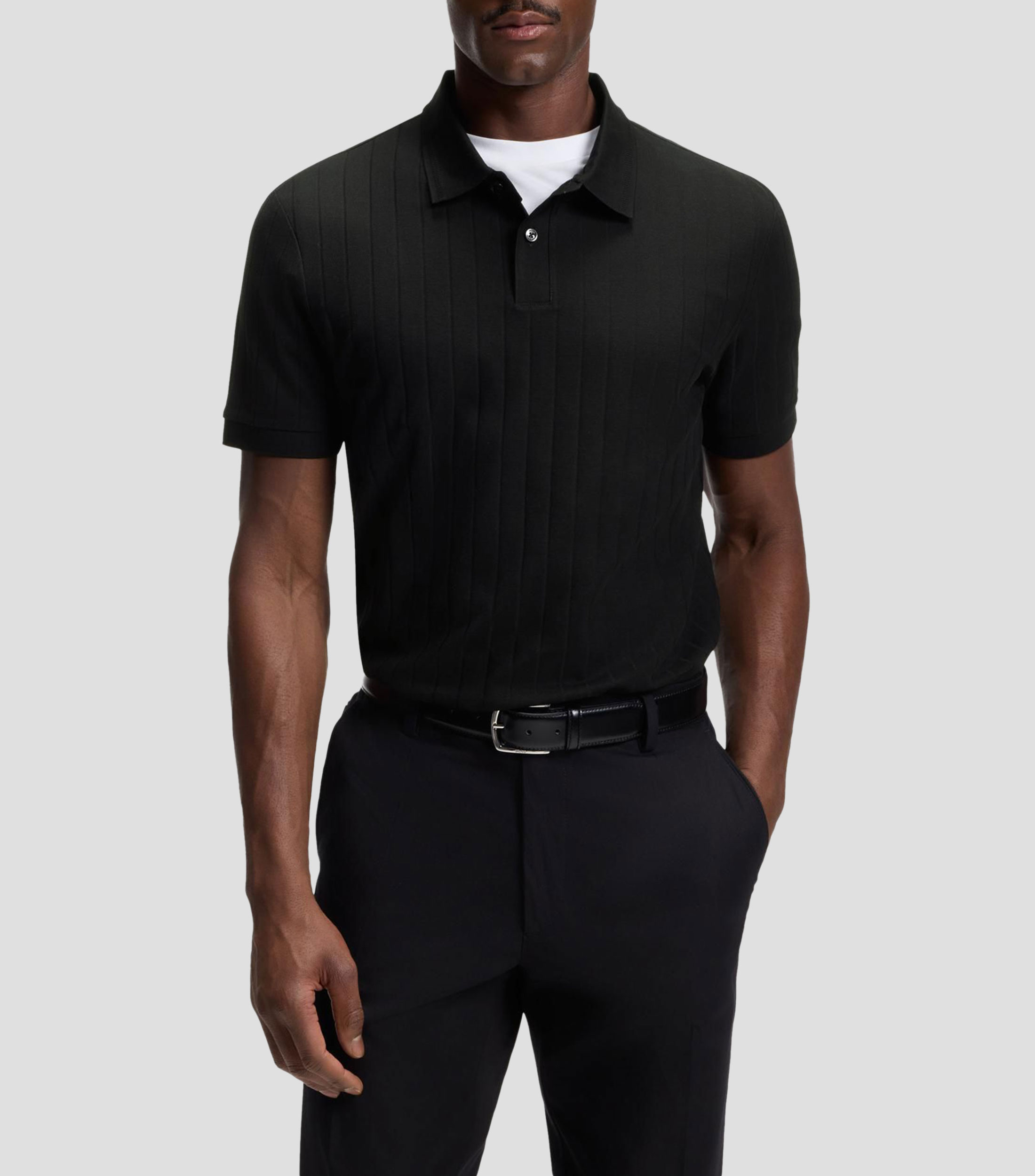 Playera polo de algodón mercerizado con rayas verticales Hombre
