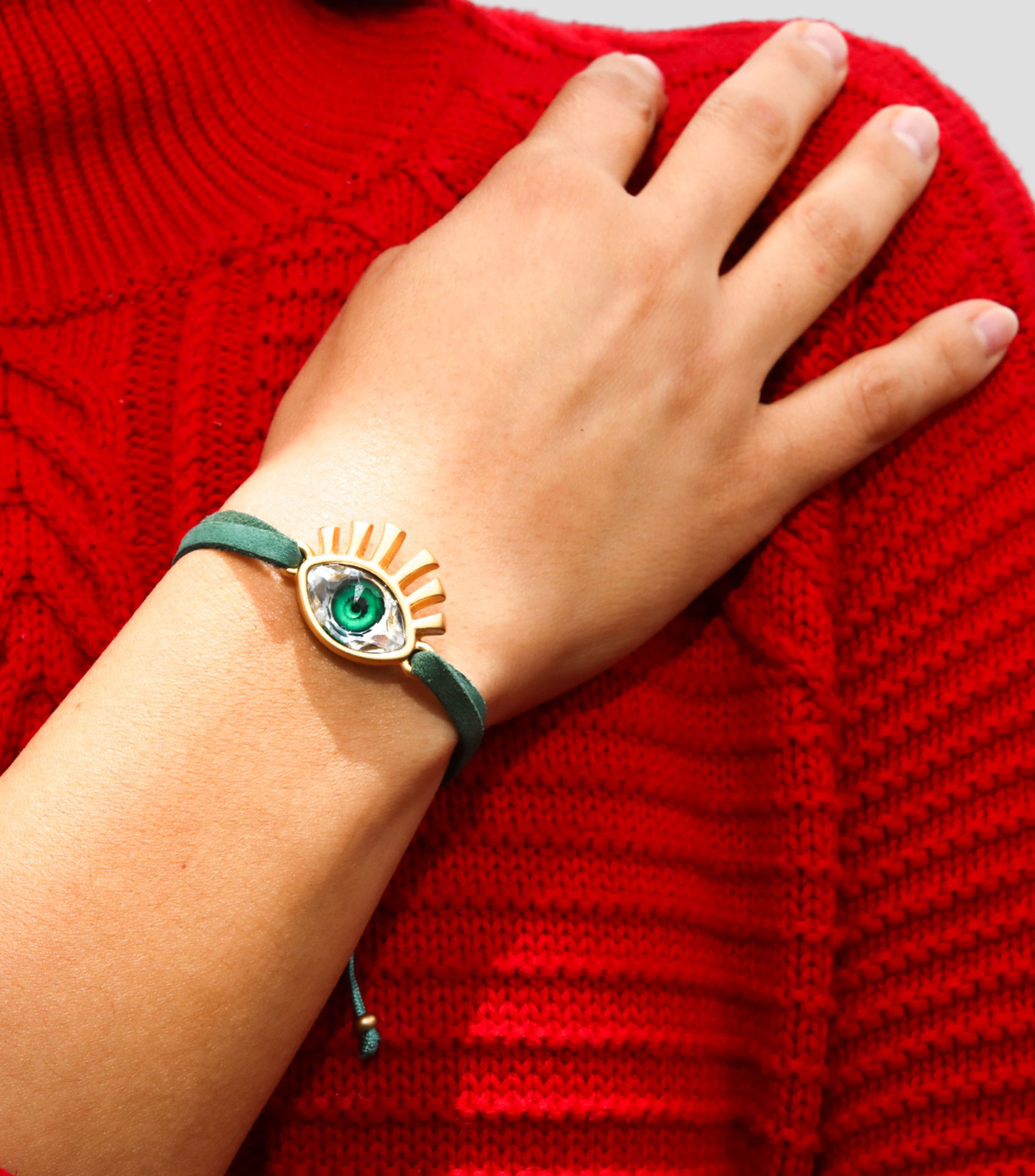 Pulsera ajustable verde con ojo Mujer