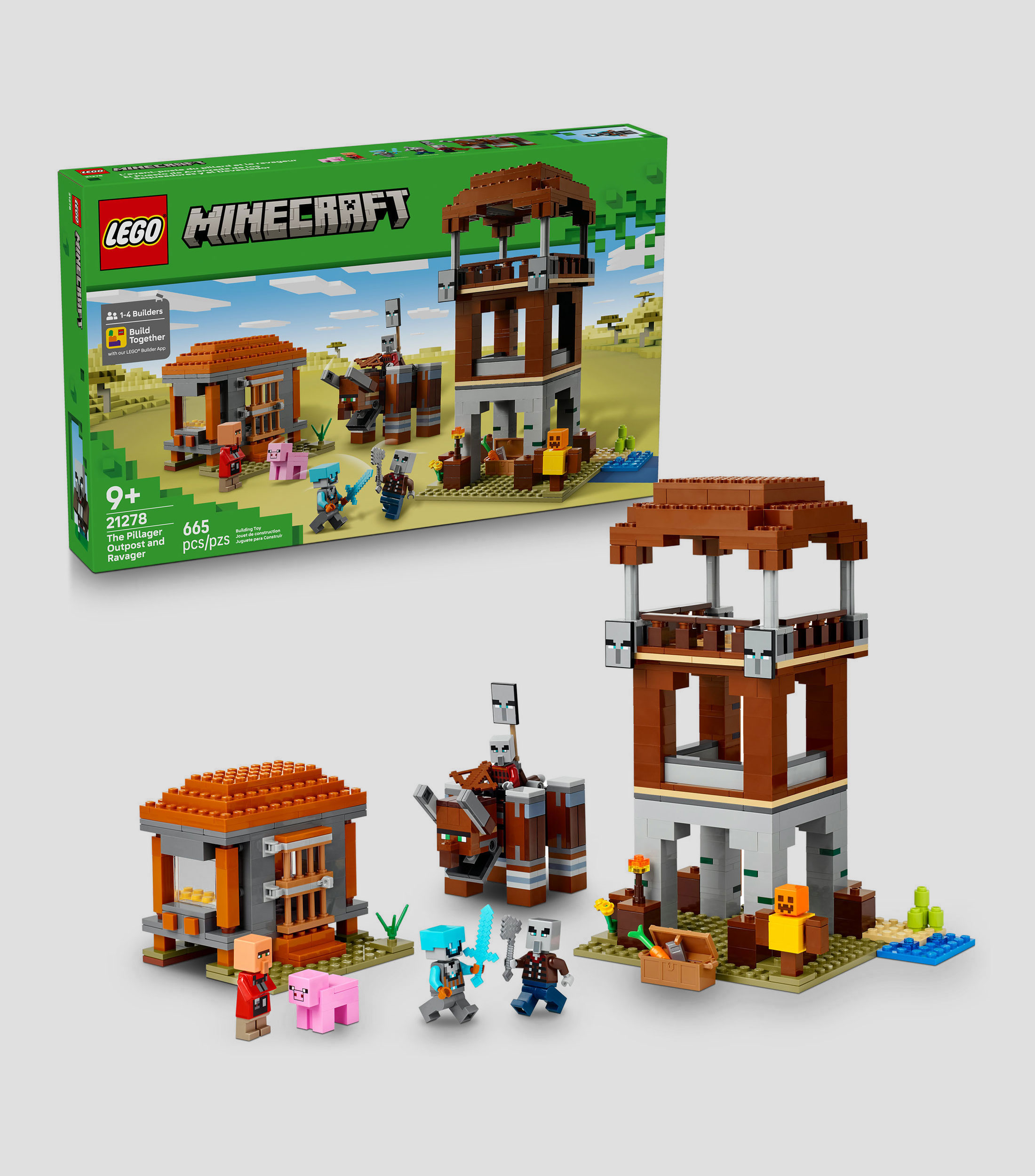 Lego Minecraft, El Puesto de Avanzada de los Saqueadores y el Devastador 21278