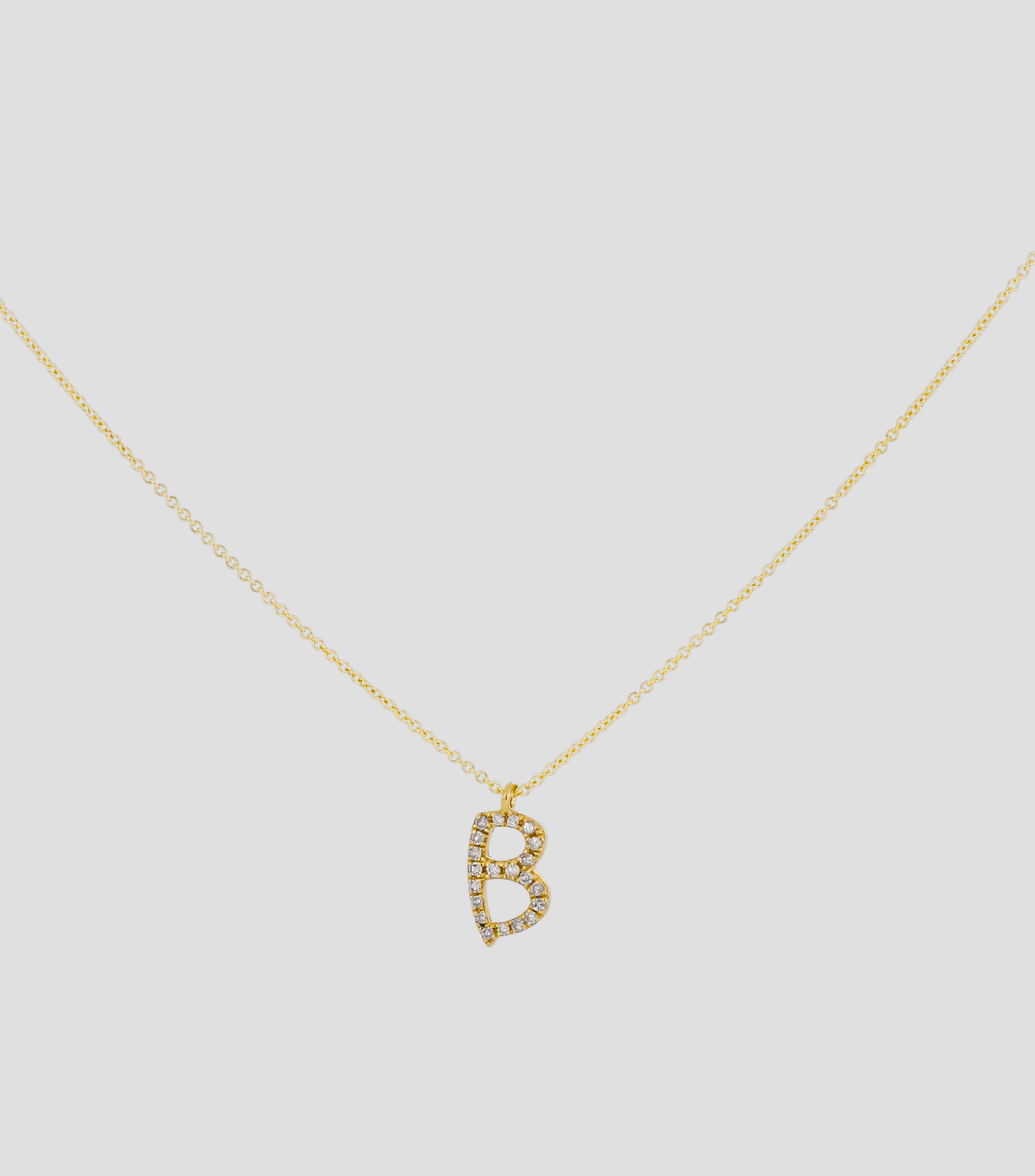 Dije en letra "B" y cadena en Oro amarillo 14 Kts Mujer