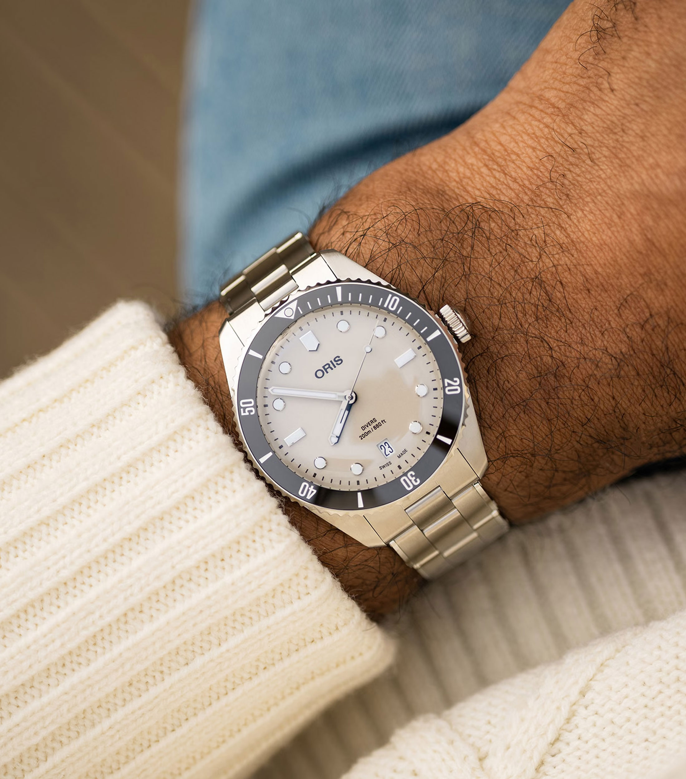 Reloj Divers Date para Hombre De vestir Crema