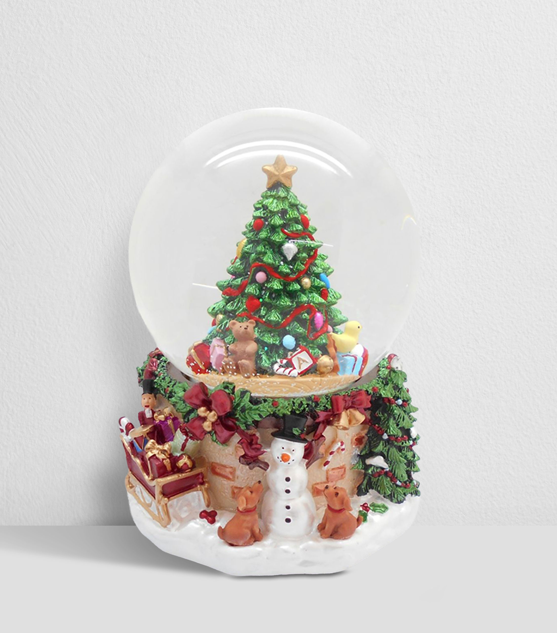 Figura Decorativa Globo con Árbol Musical con cuerda en Poliresina