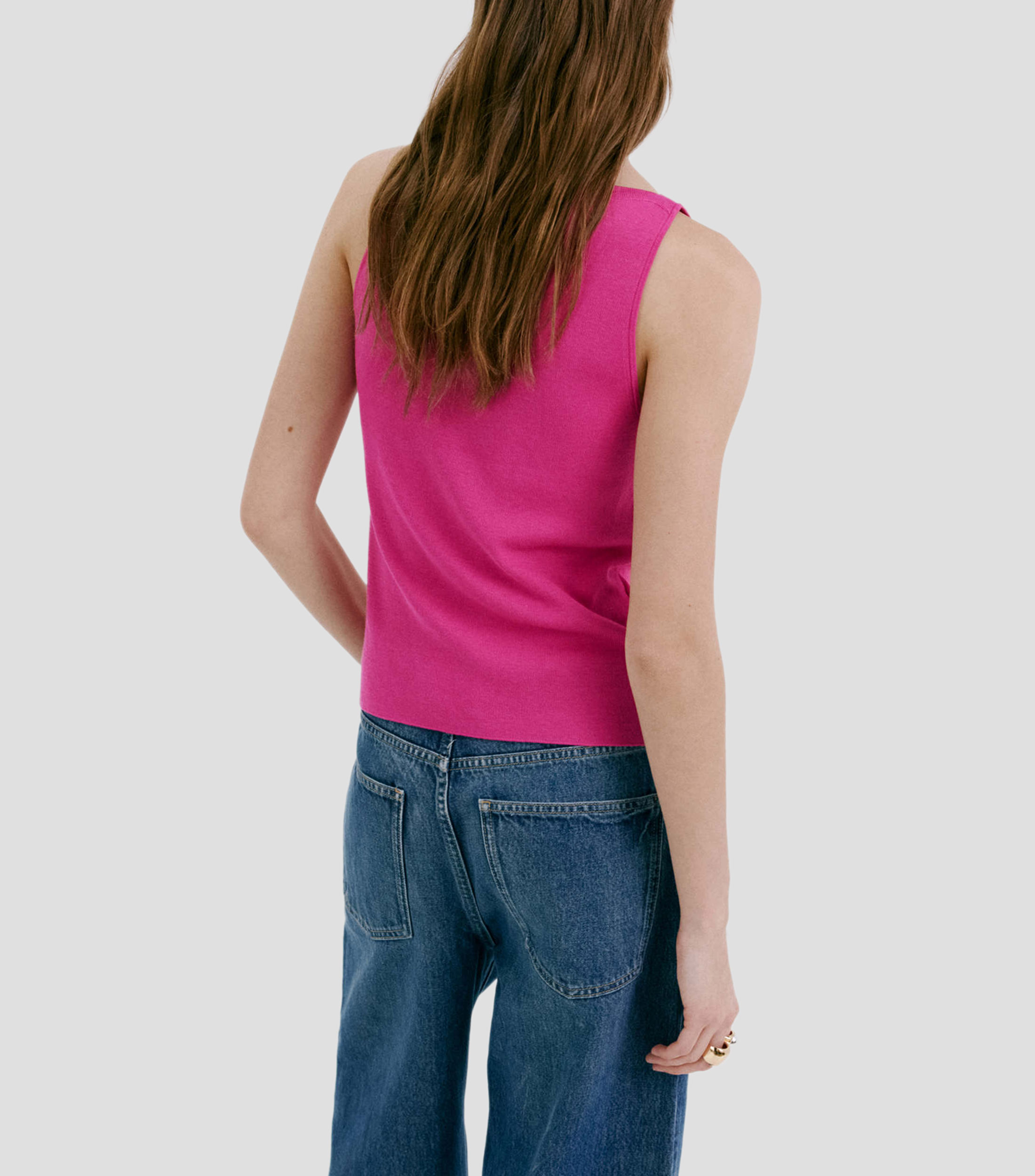 Top cuello redondo manga sin mangas liso Mujer