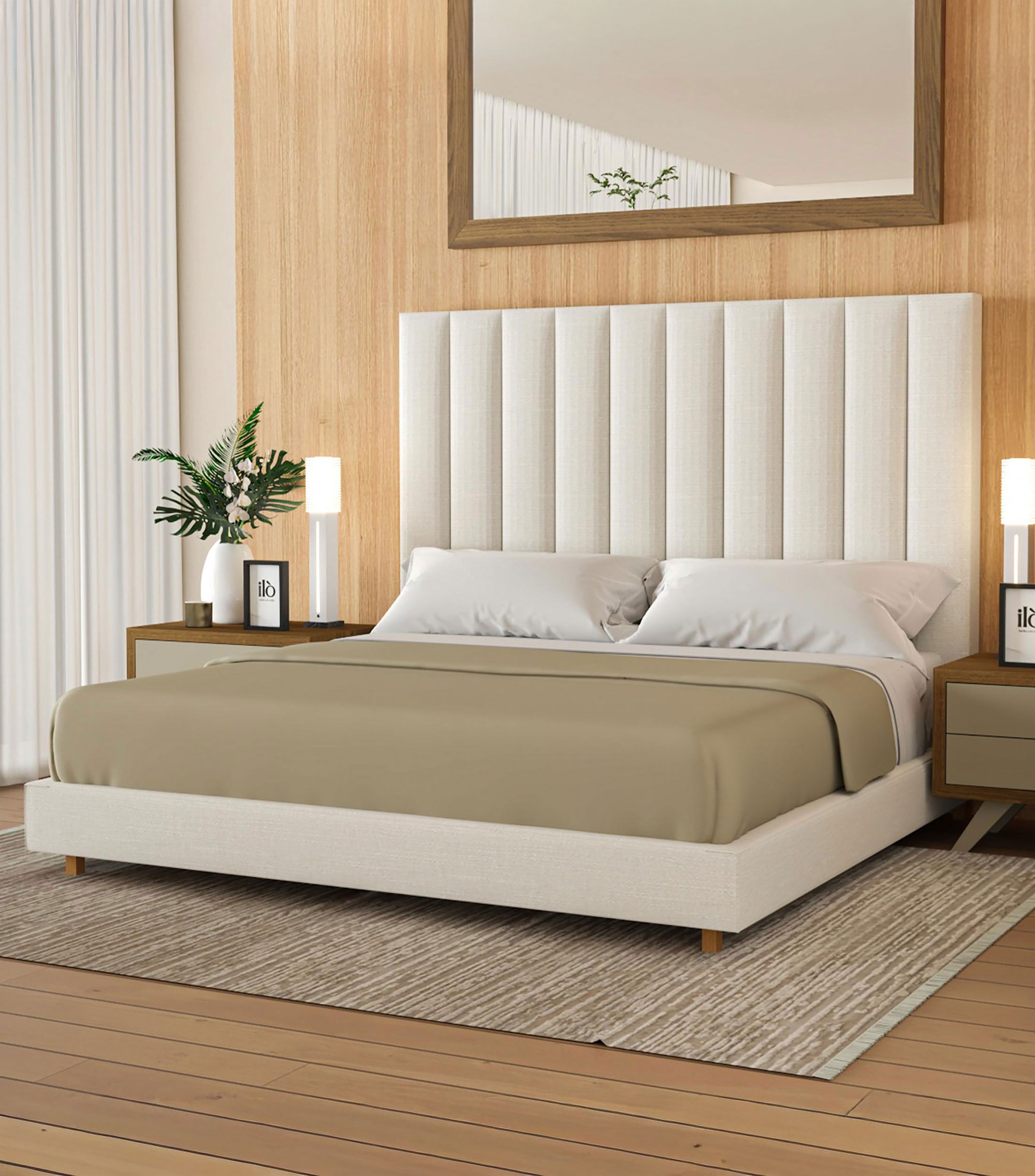 Cama King Size Alta Old Canvas Taupe en tela