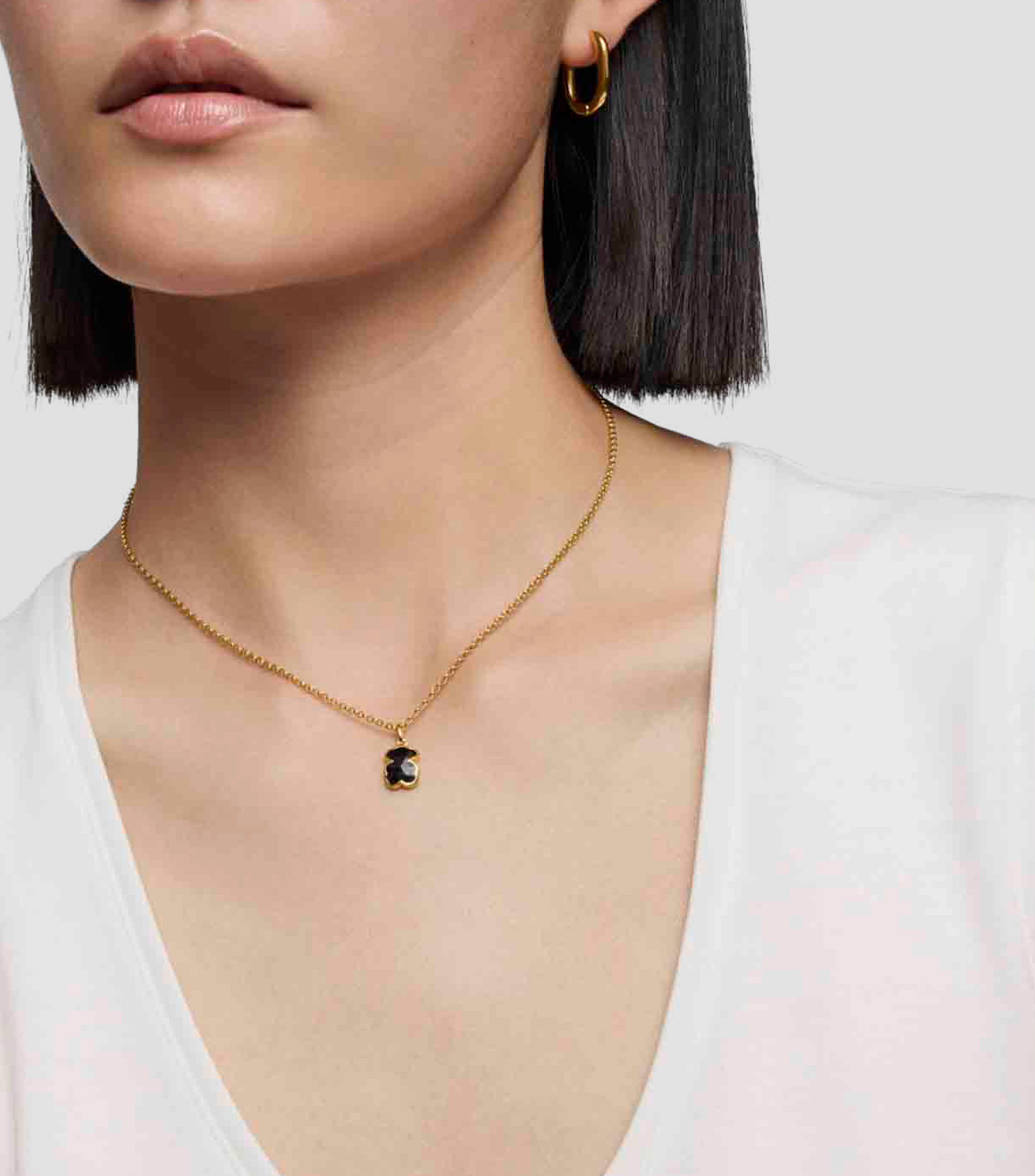 Collar con oso en plata .925 y onix Icon Color Mujer