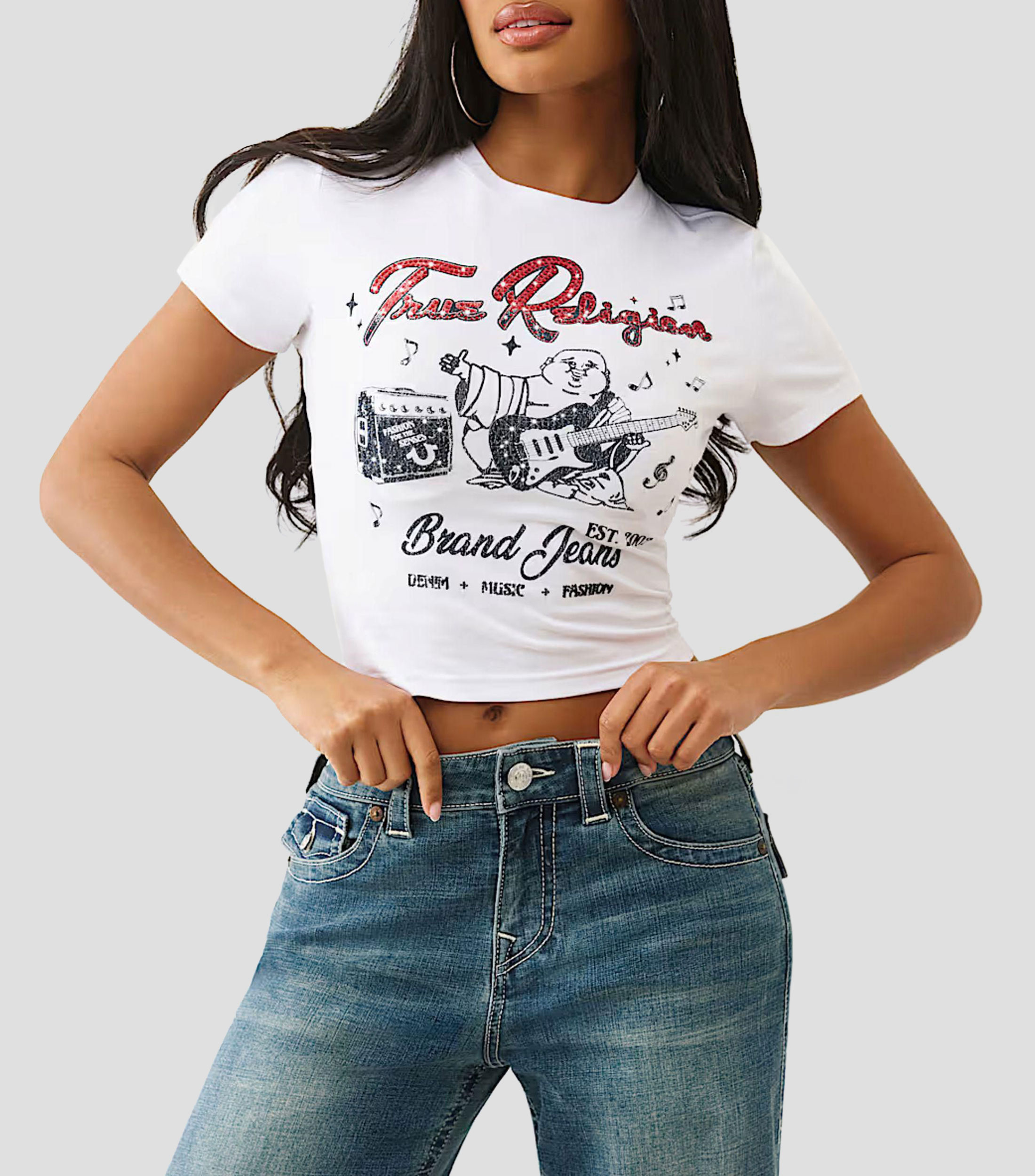 Playera cuello redondo manga corta estampada Mujer