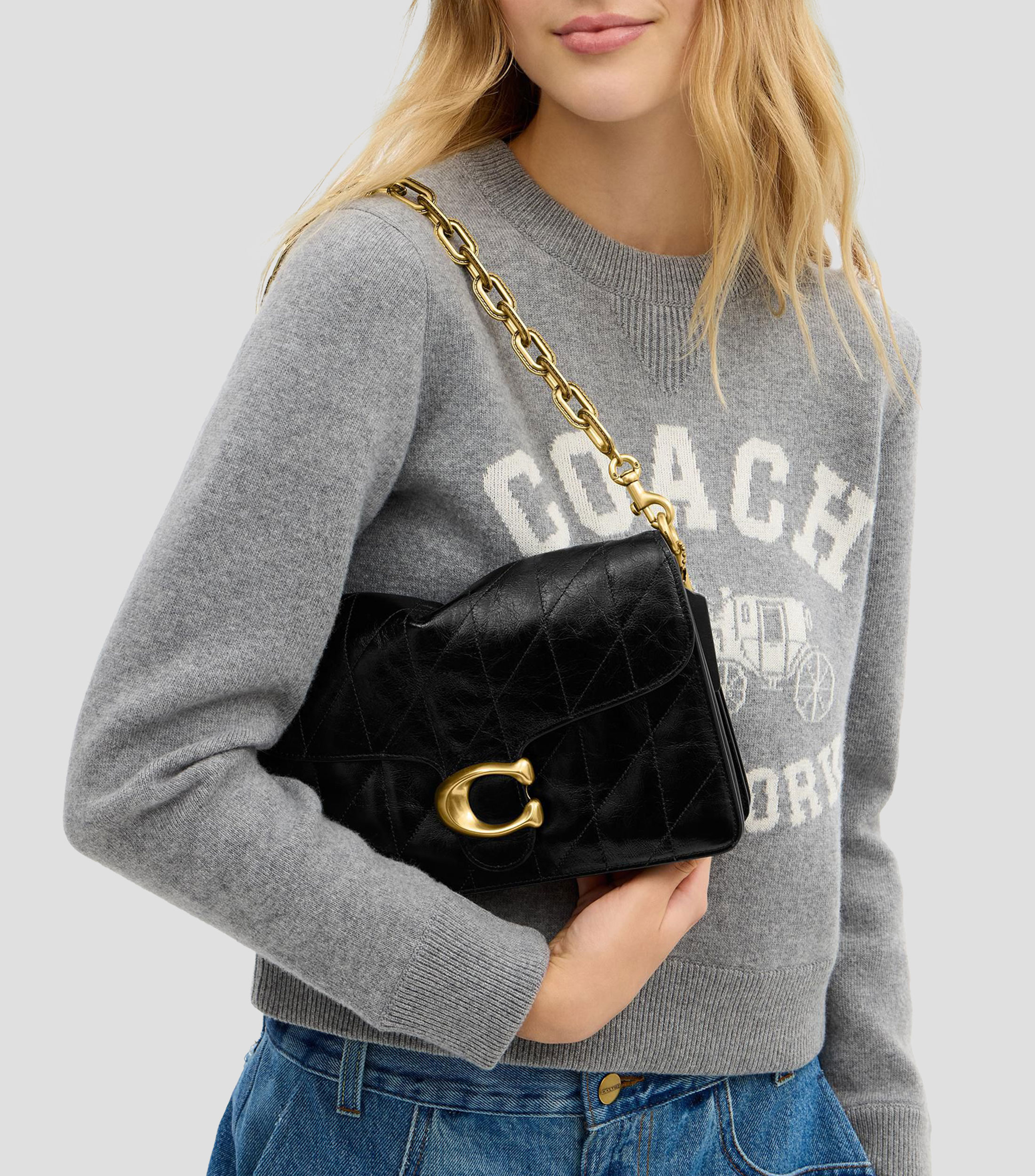 Bolsa shoulder negra en piel Chain Tabby lisa Mujer