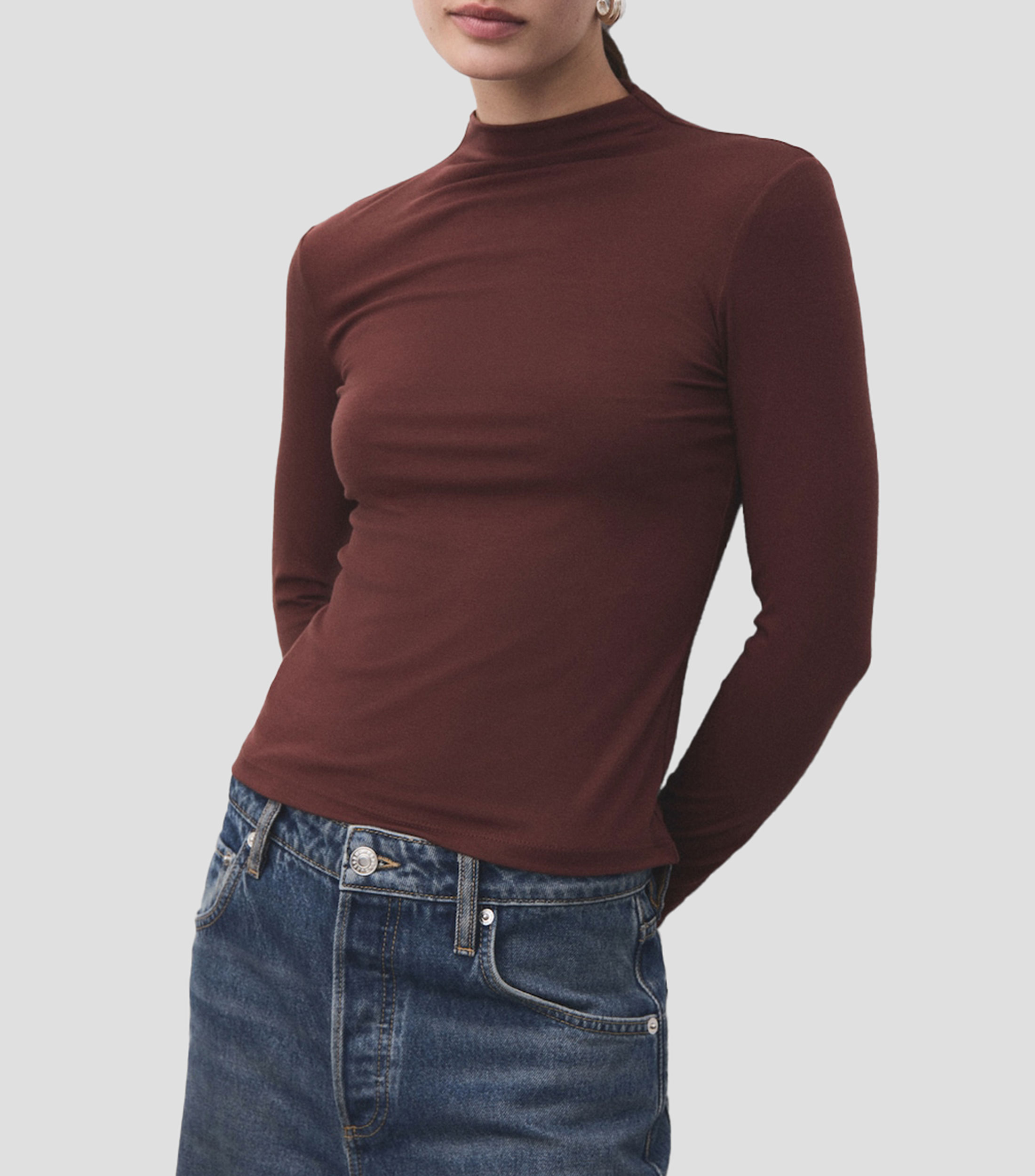 Playera cuello alto manga larga lisa Mujer