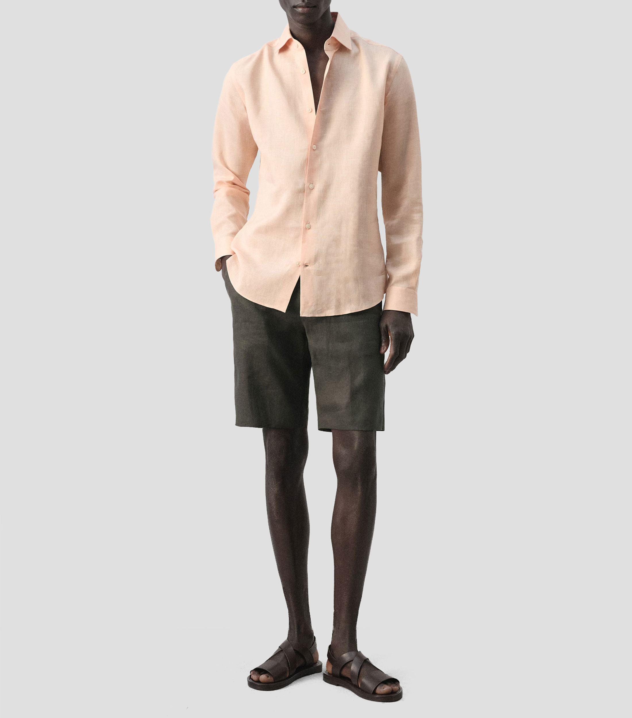 Camisa lisa manga larga Hombre