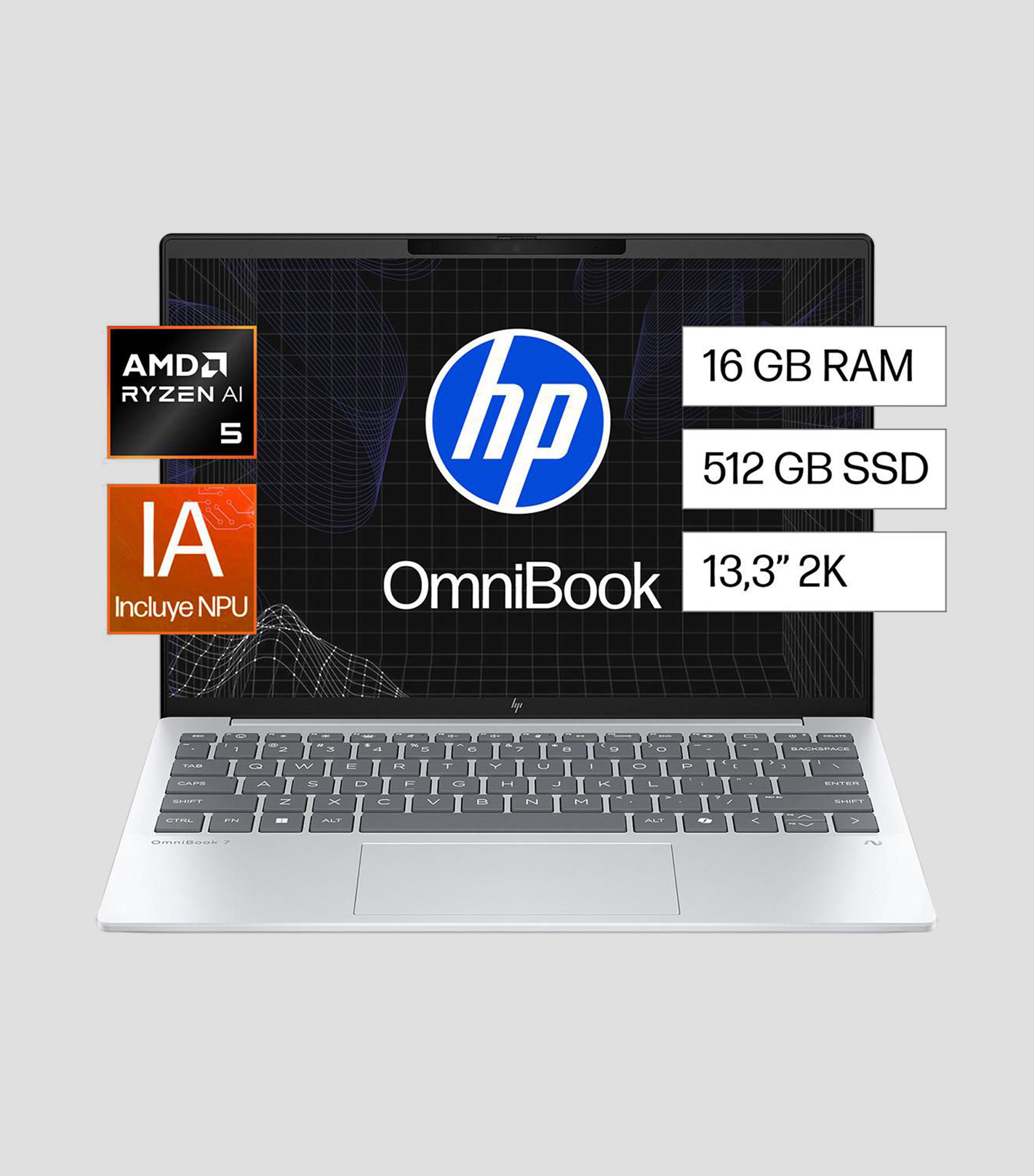 Laptop OmniBook 7 13.3" AMD Ryzen 5, 16 GB RAM, 512 GB SSD