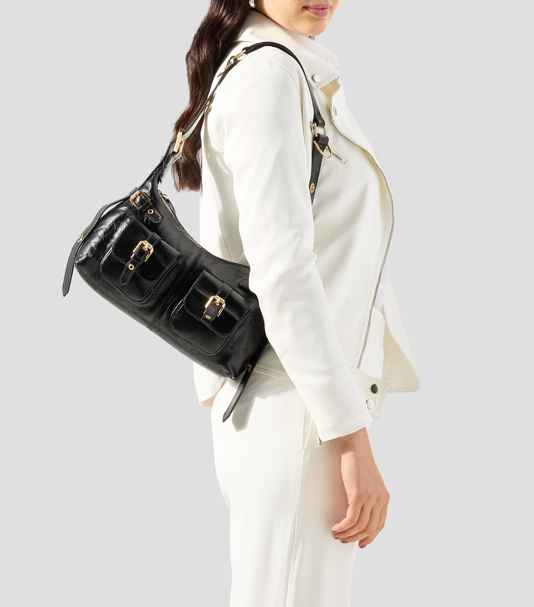 Bolsa shoulder negra en piel Trentino lisa Mujer