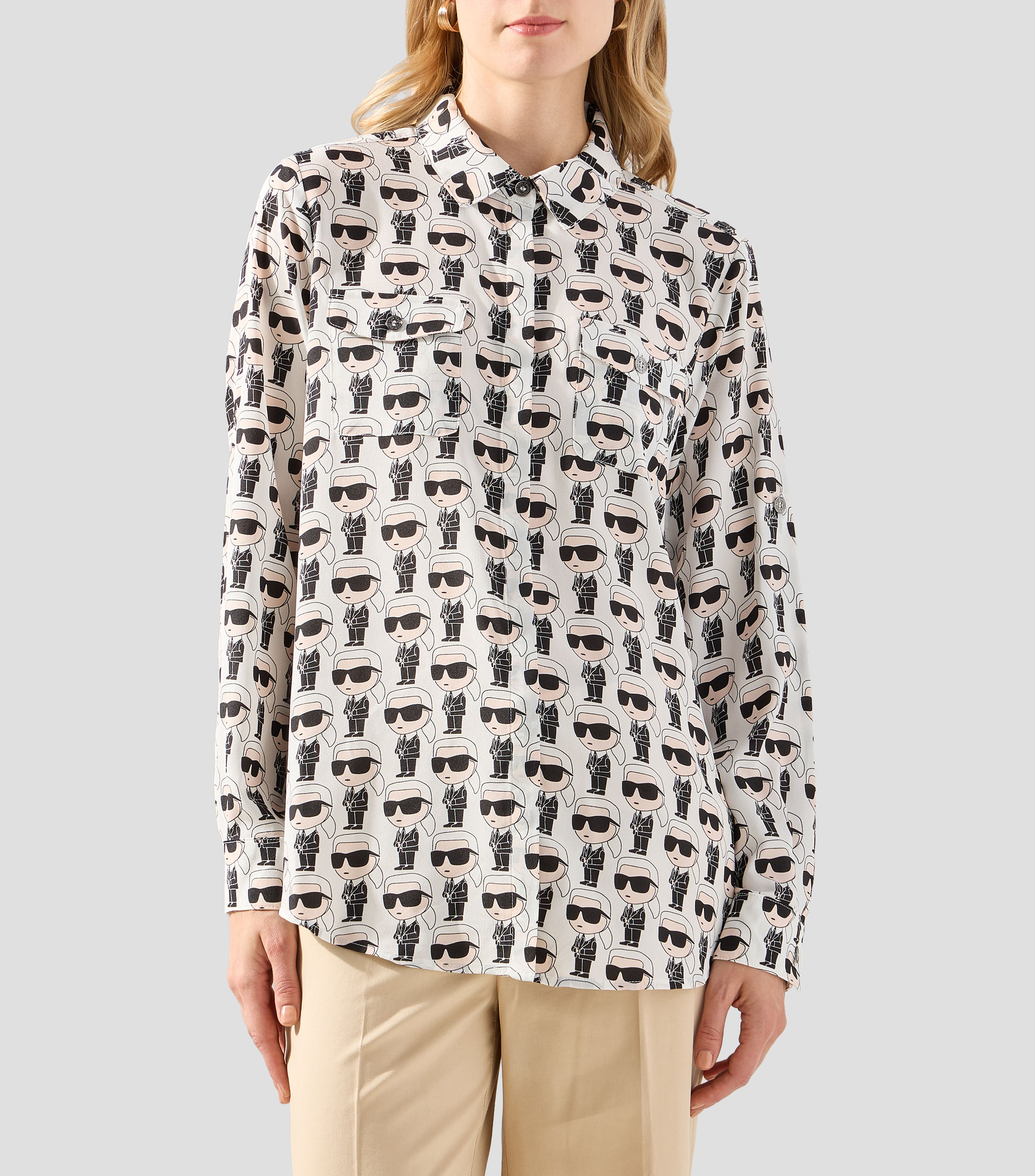 Camisa estampada manga larga Mujer
