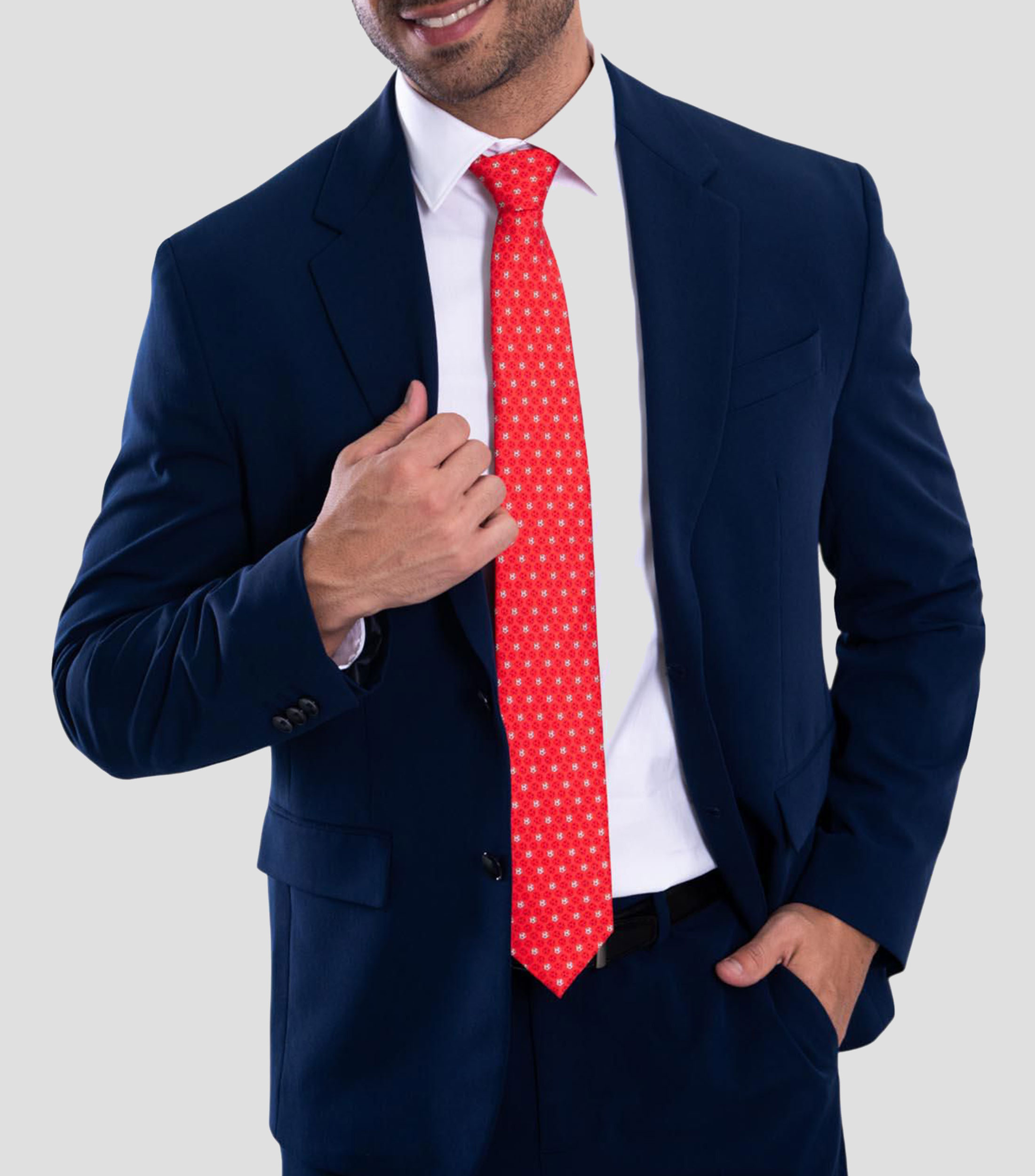 Corbata ancha en seda rojo claro estampada