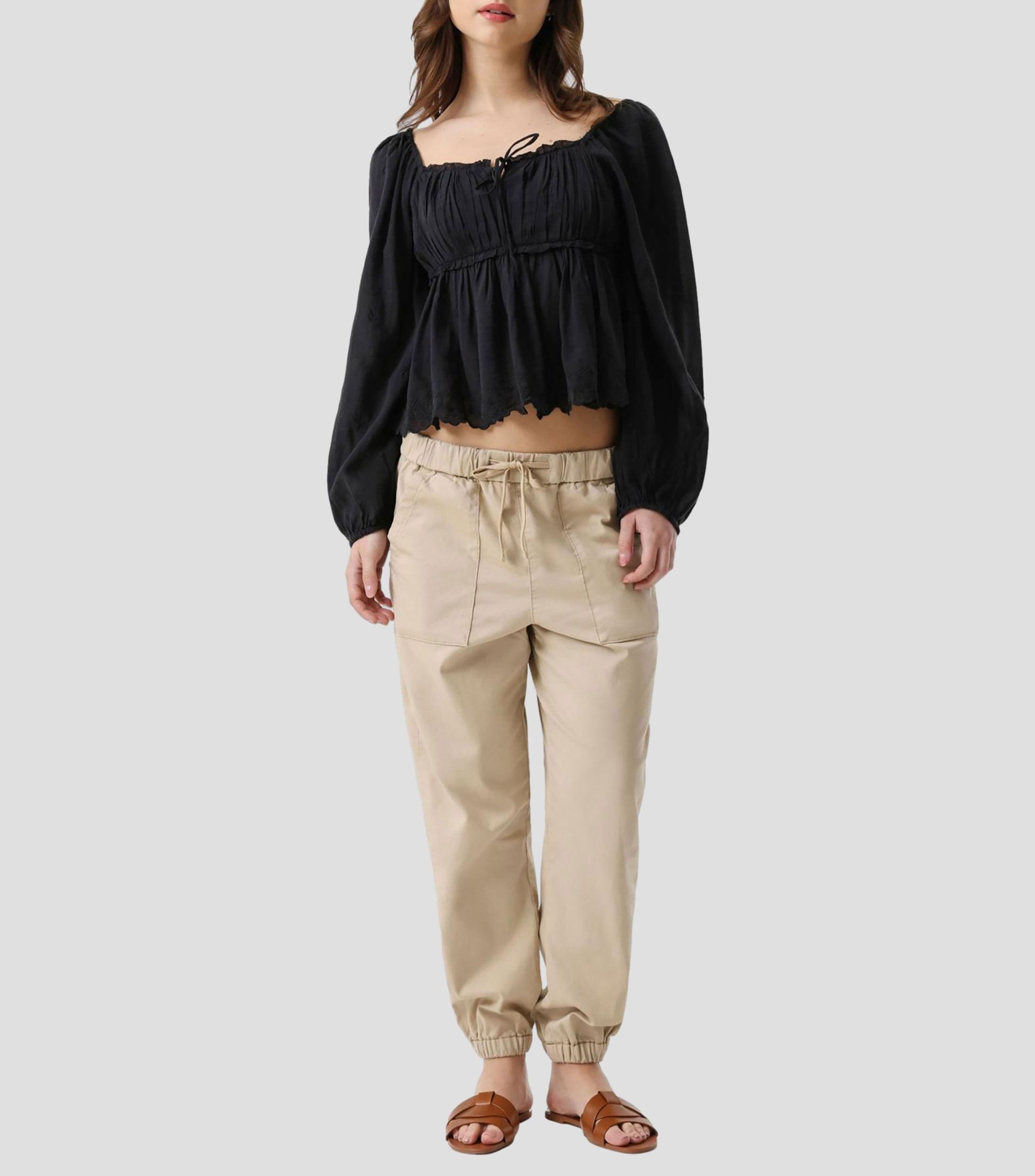 Blusa lisa con manga larga Mujer