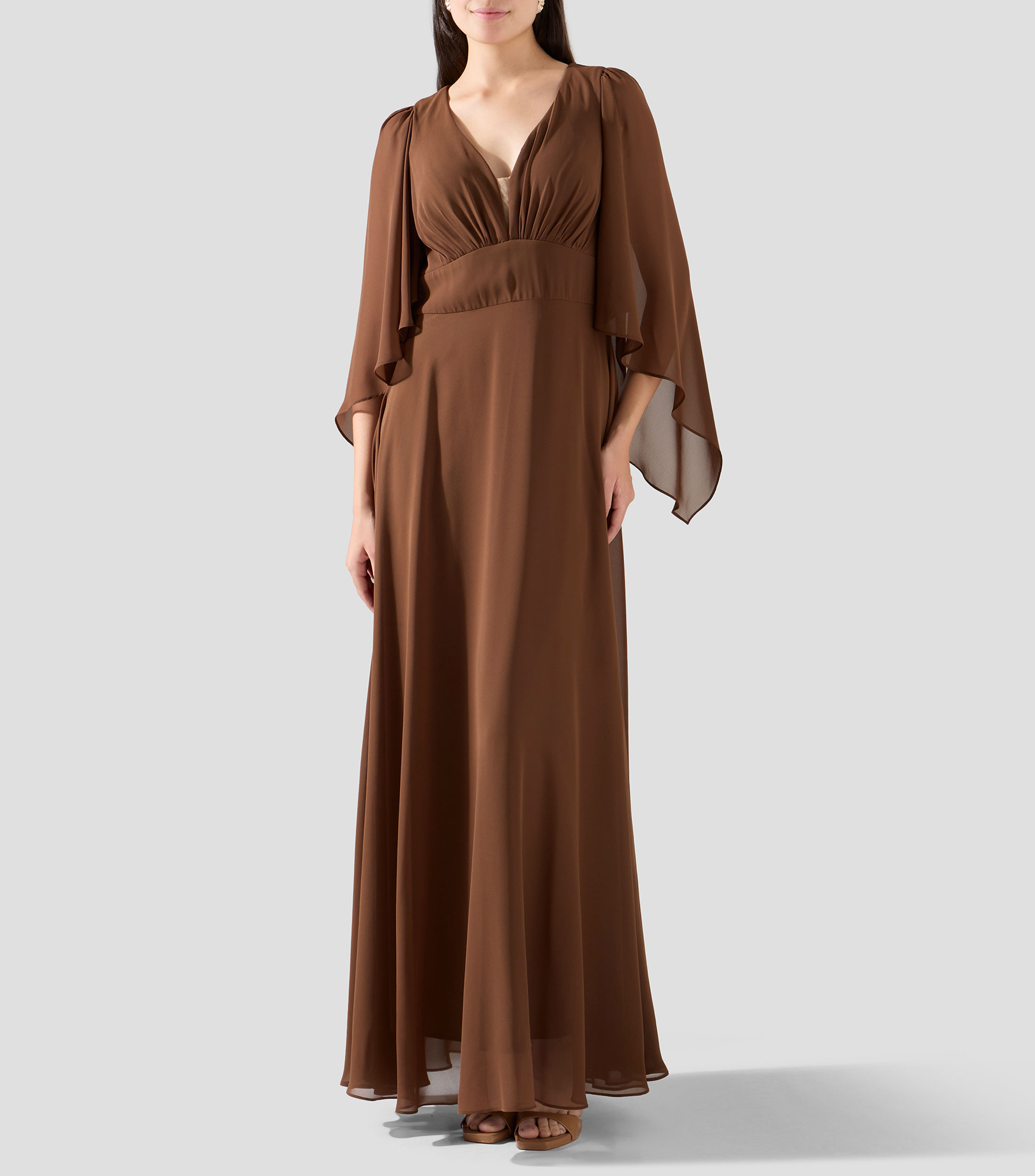 Vestido de fiesta largo manga larga liso Mujer