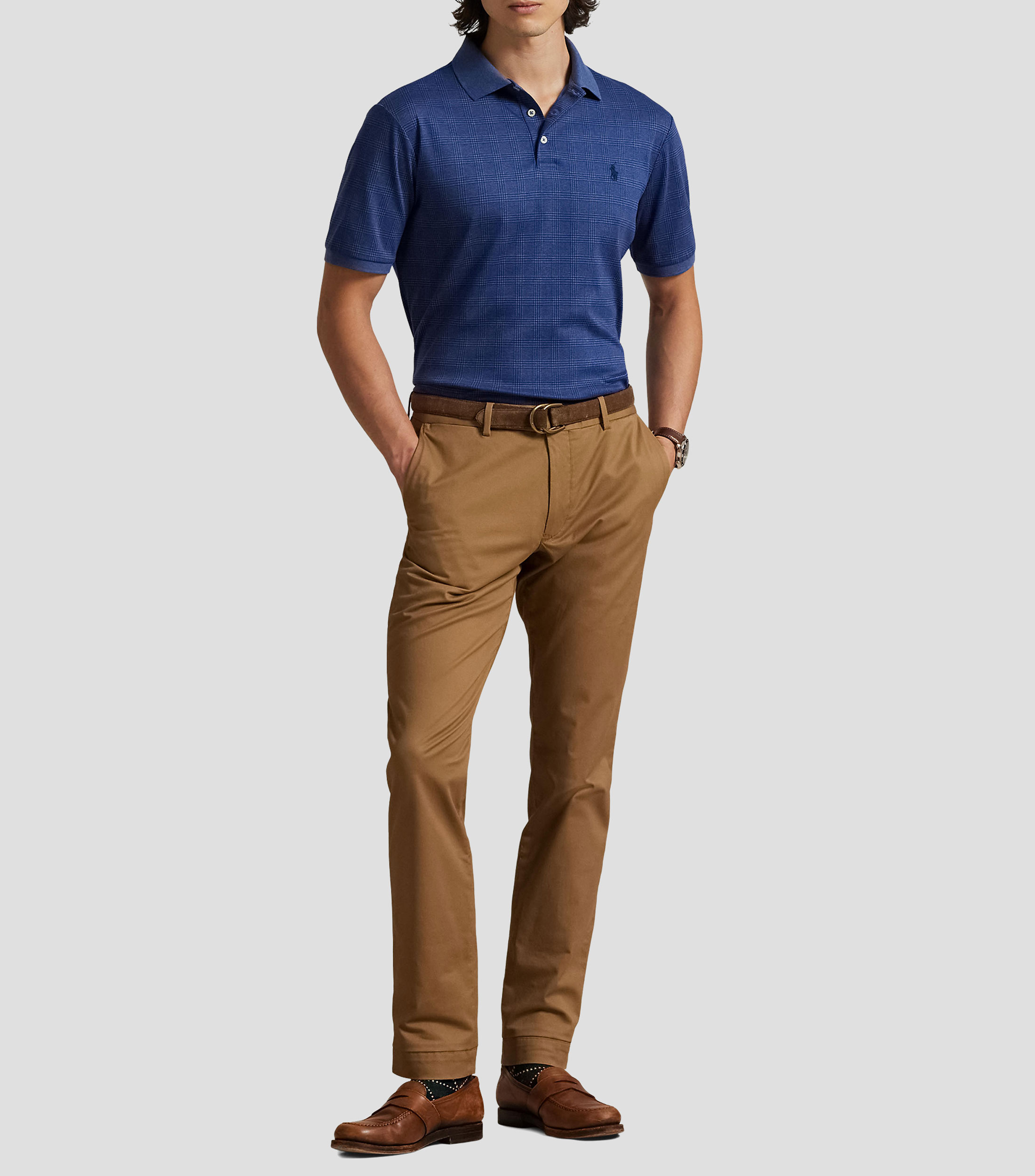 Playera tipo polo manga corta con cuadros Hombre