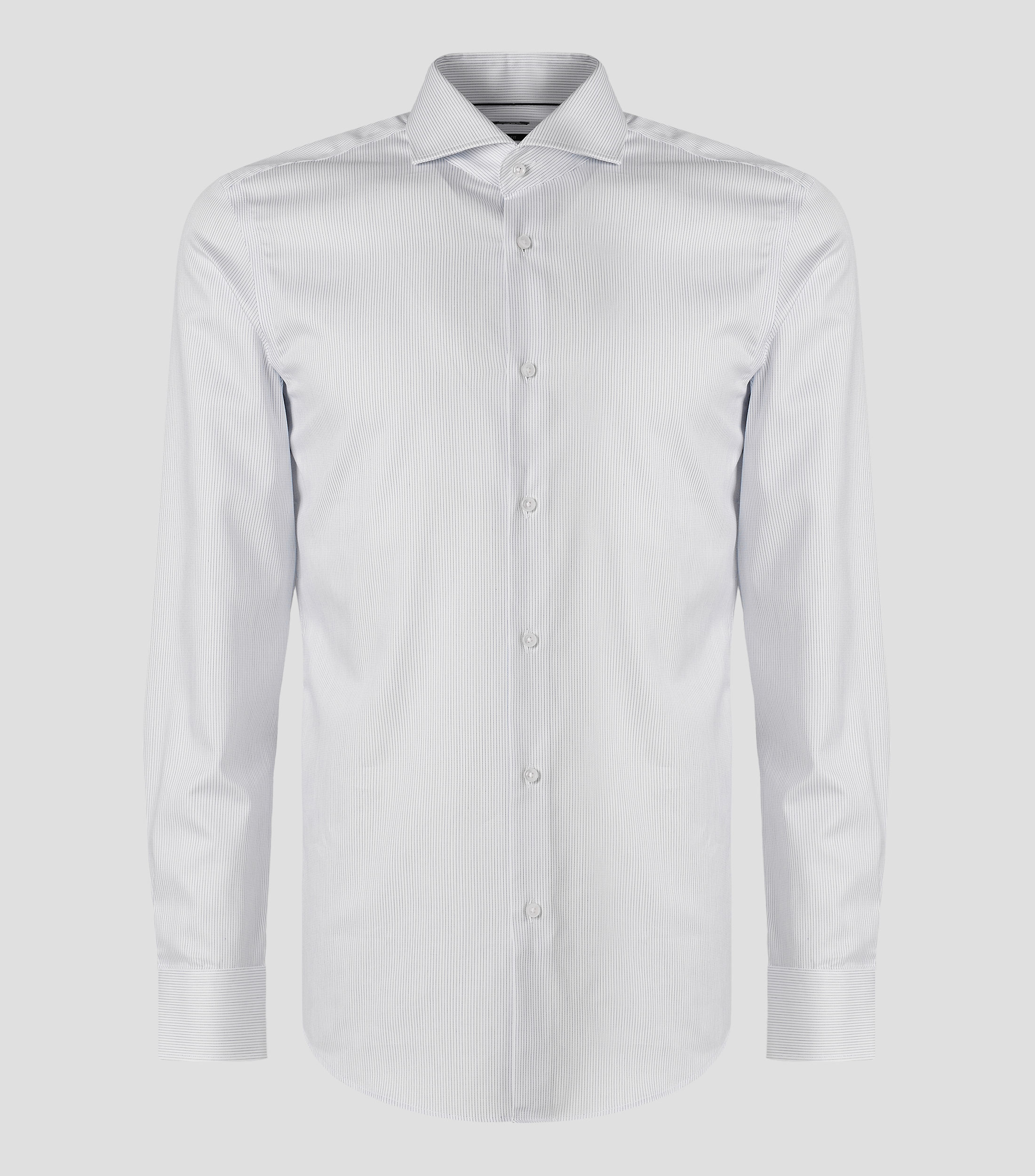 Camisa slim fit en sarga de algodón a rayas Hombre