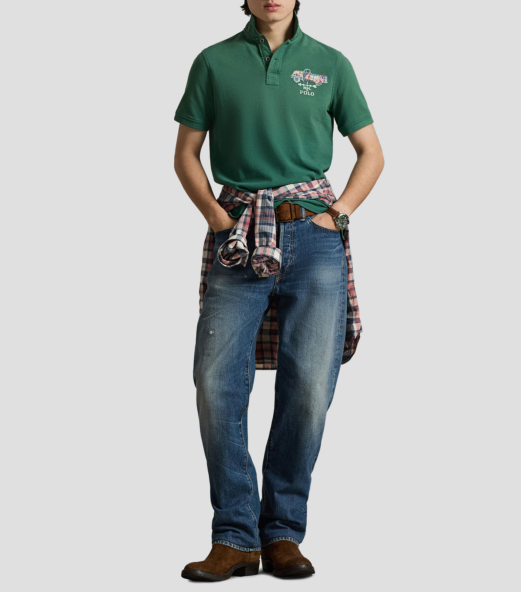 Playera tipo polo manga corta lisa Hombre