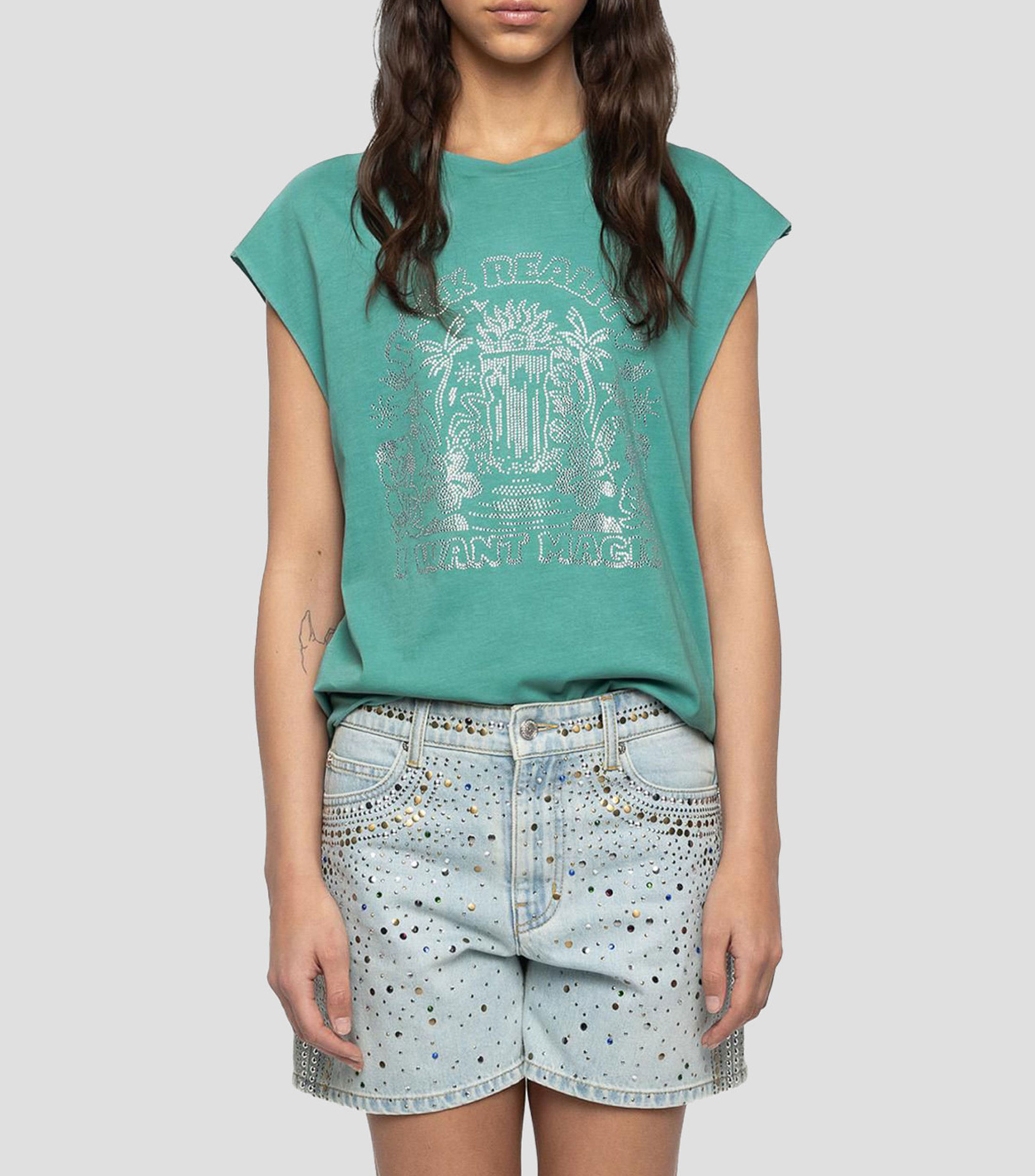 Playera cuello redondo sin mangas fantasía Mujer