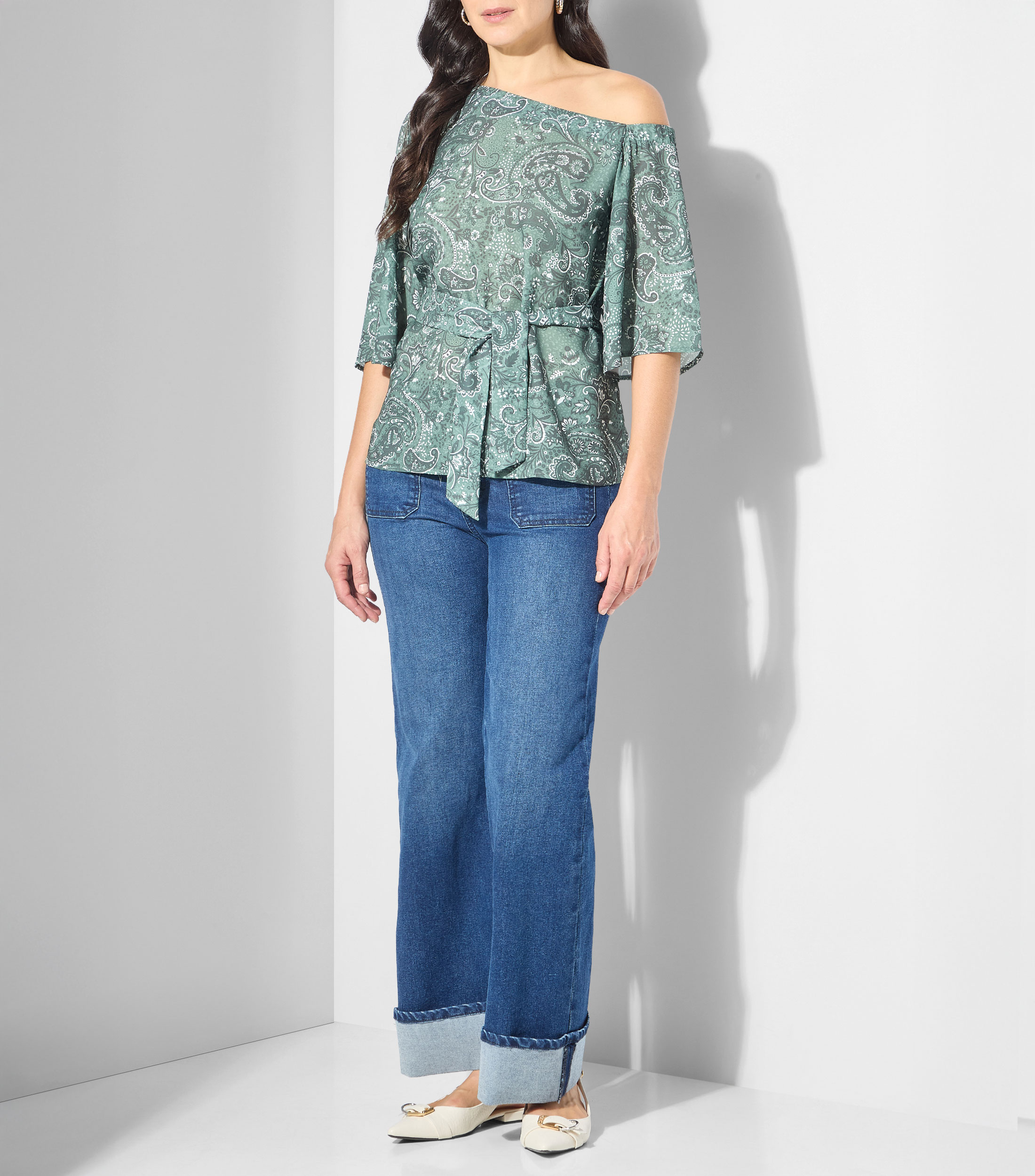 Blusa estampada manga 3/4 Mujer