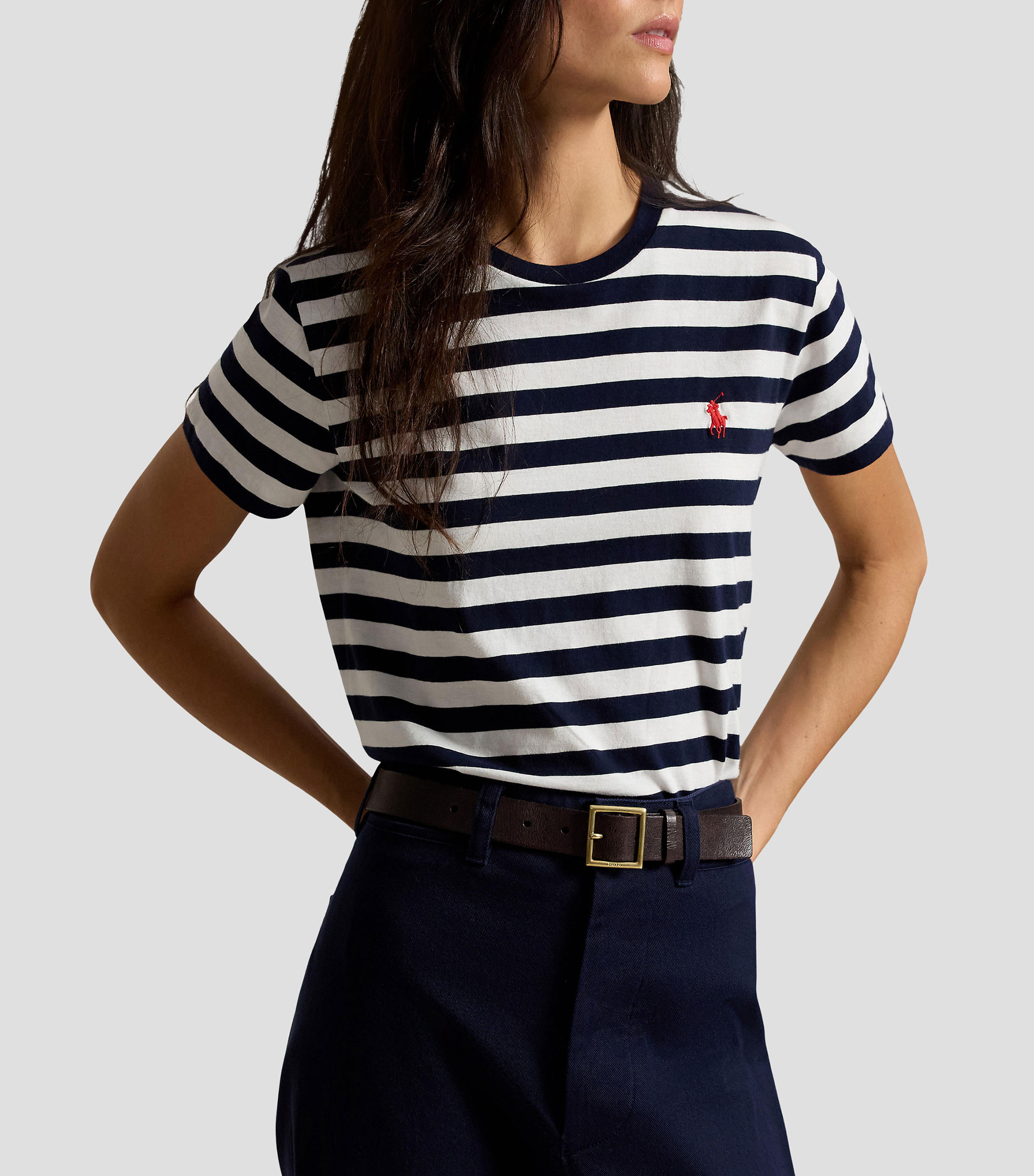 Playera cuello redondo manga corta de rayas Mujer