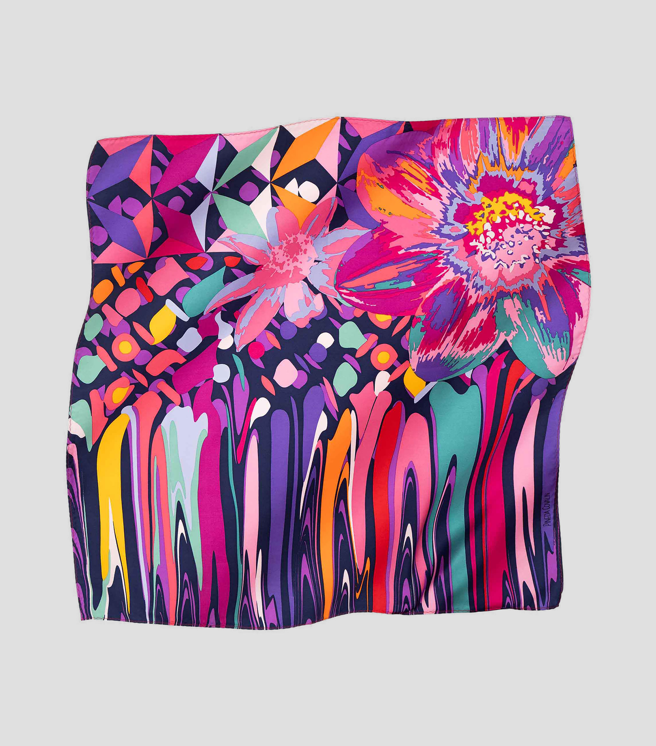 Mascada en seda morado estampada Mujer
