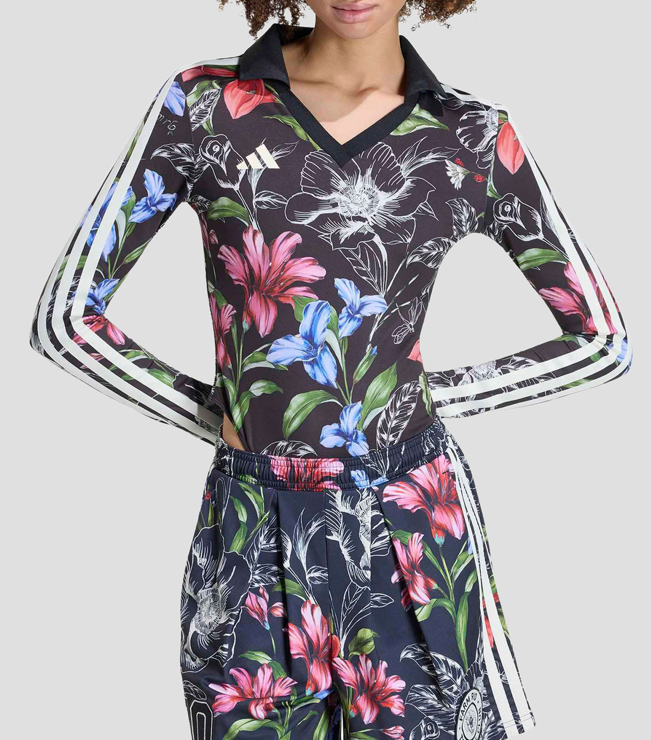 Body cuello V con estampado manga larga Mujer