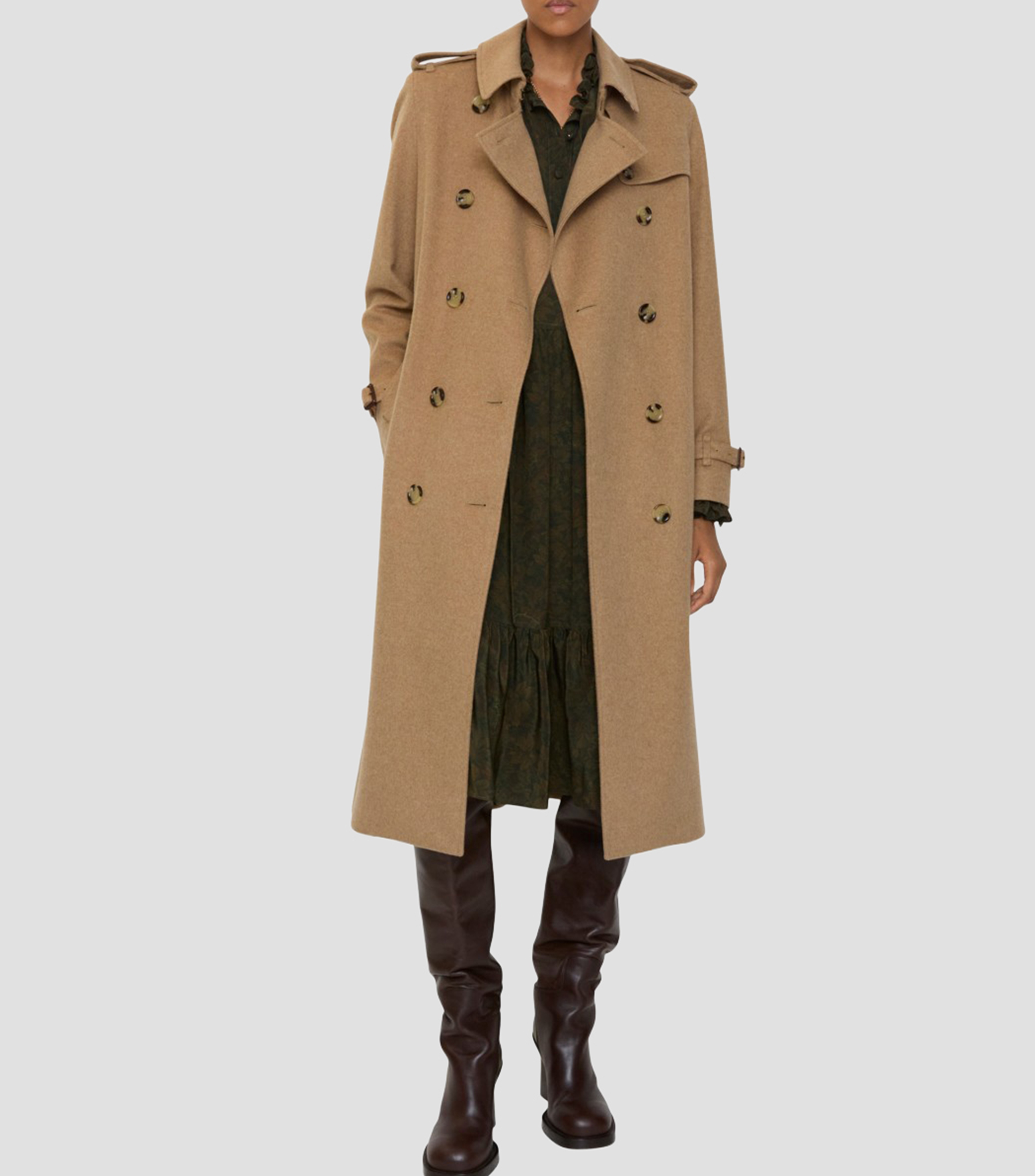 Gabardina larga estilo trench coat con botones y cinta Mujer