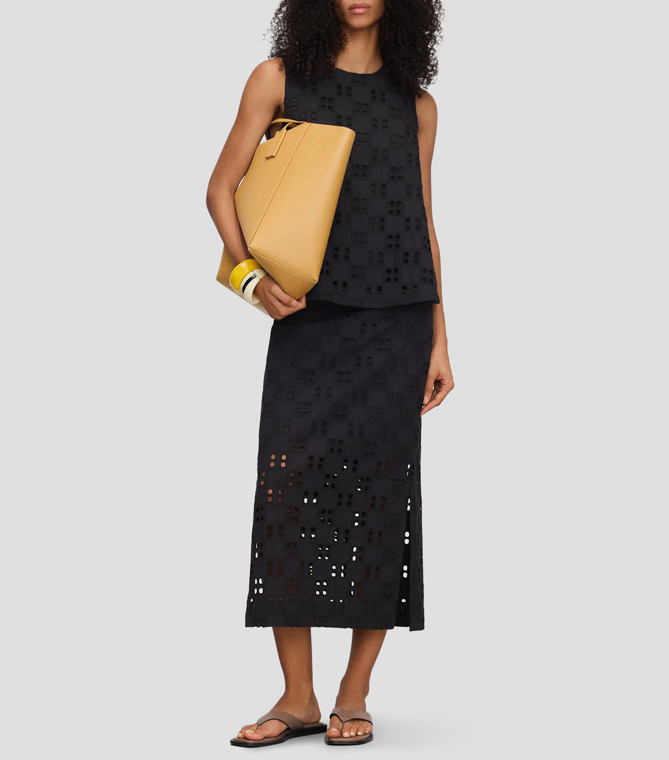 Falda midi de corte recto lisa Mujer