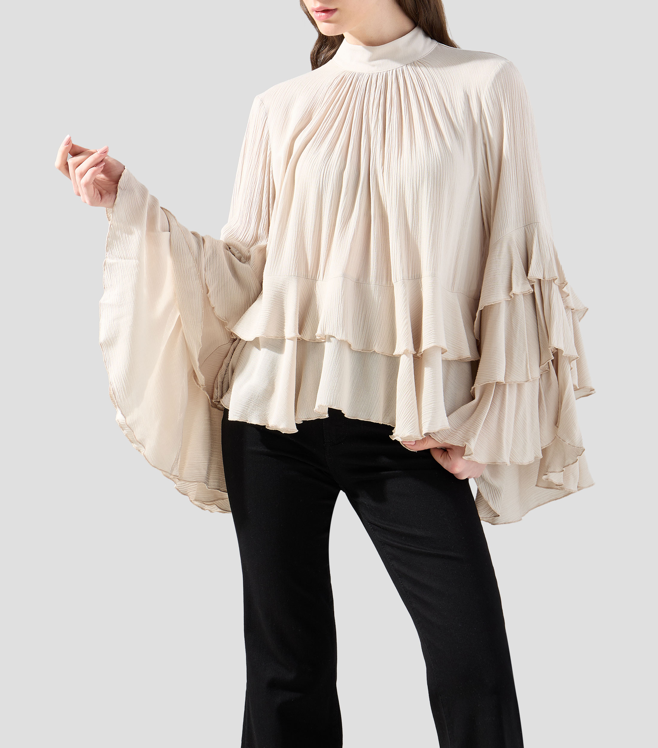 Blusa lisa manga larga Mujer