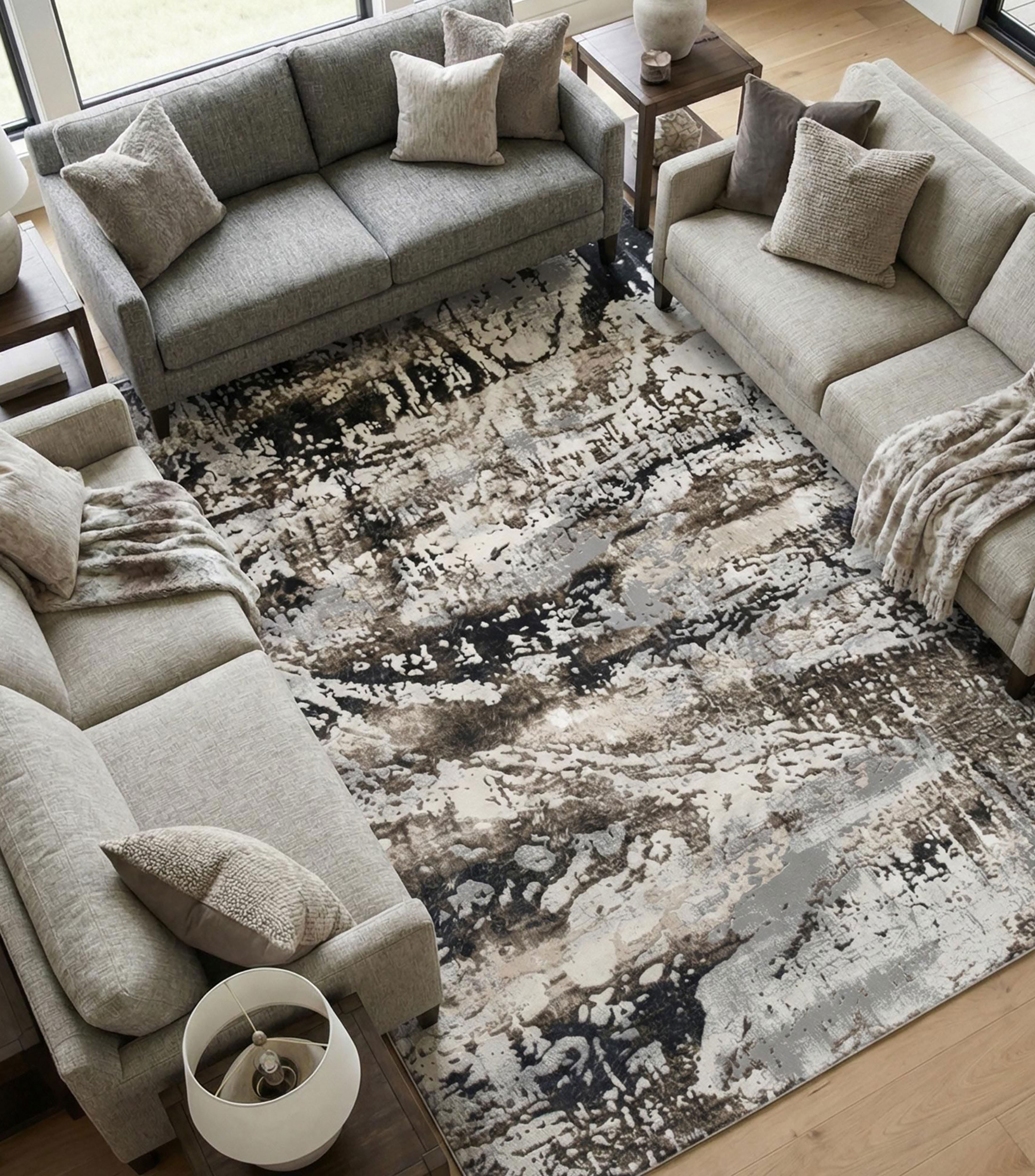 Tapete decorativo Emra en poliéster y yute 180 x 120 cm