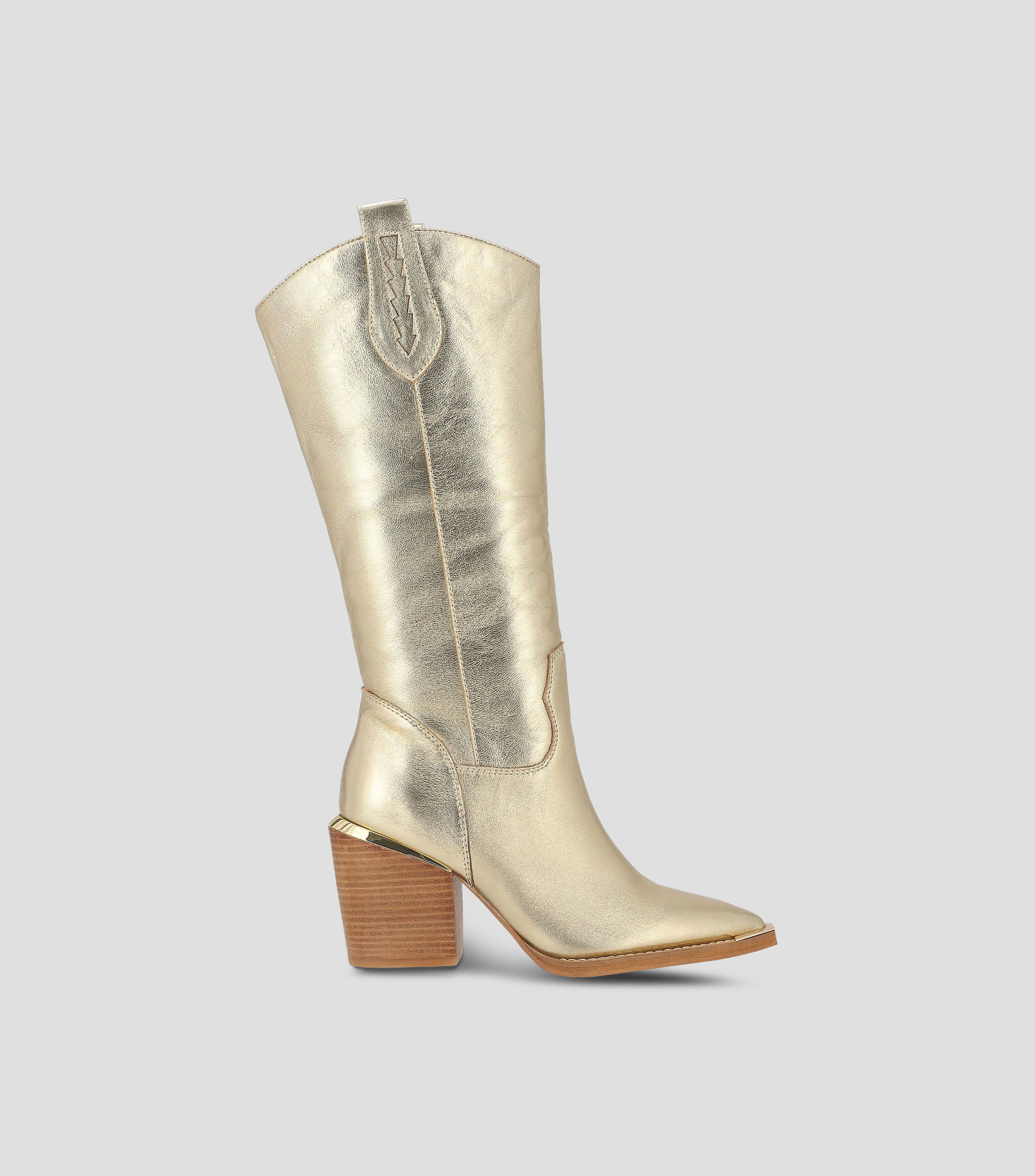 Botas Casuales Largas en piel con tacón alto cuadrado Mujer