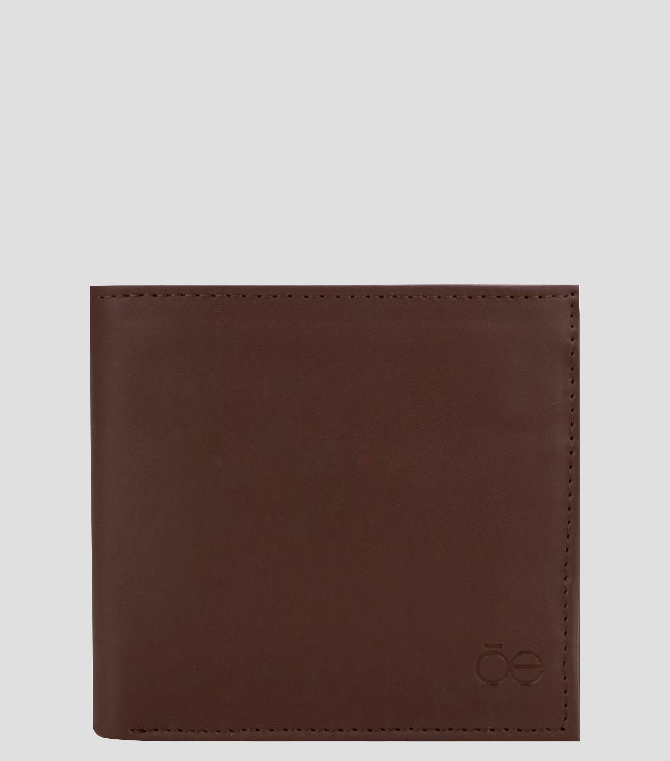 Cartera bifold café en piel Flap lisa Hombre