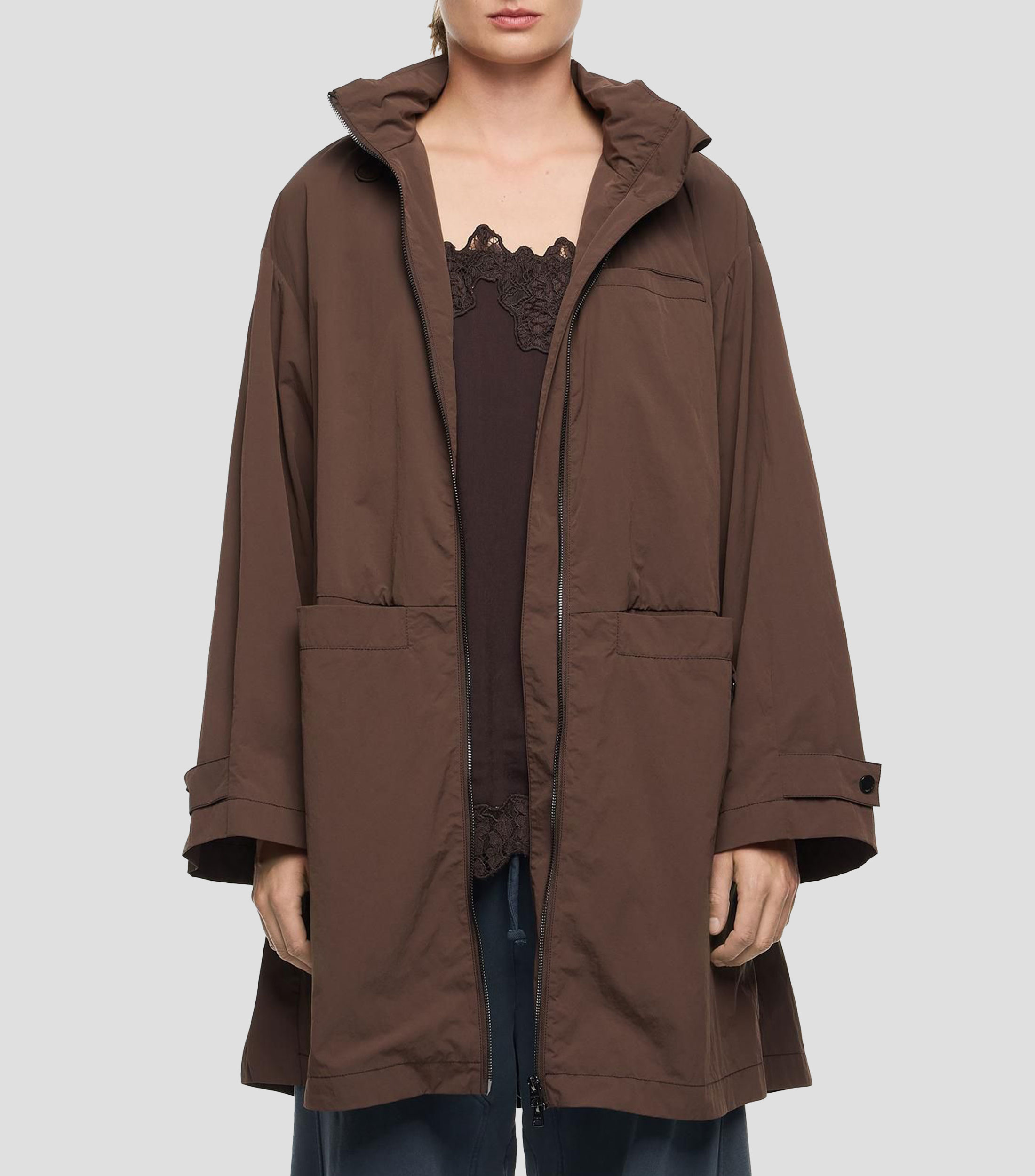 Gabardina línea A marrón oscuro Mujer