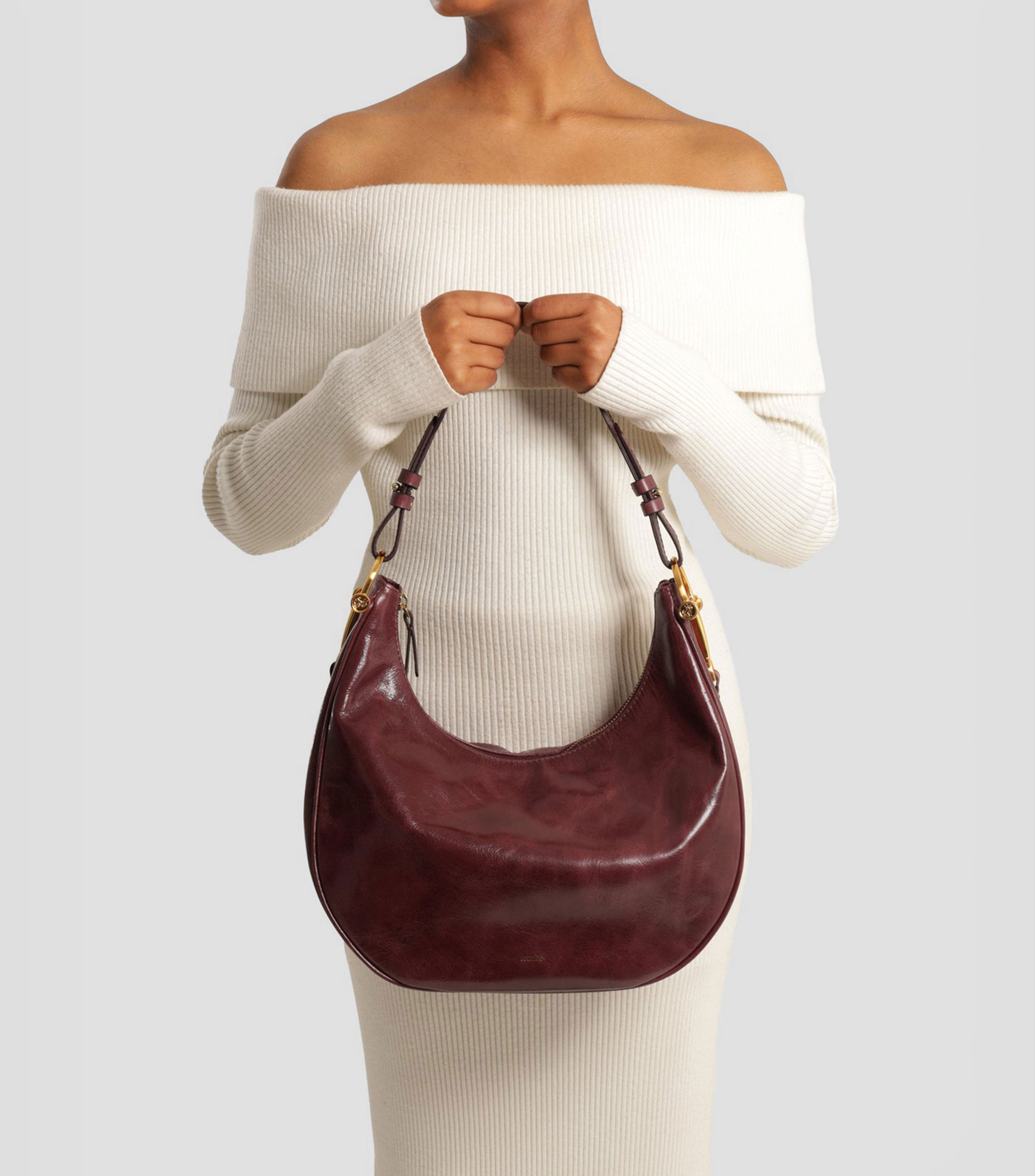 Bolsa Hobo en piel vacuna lisa Mujer