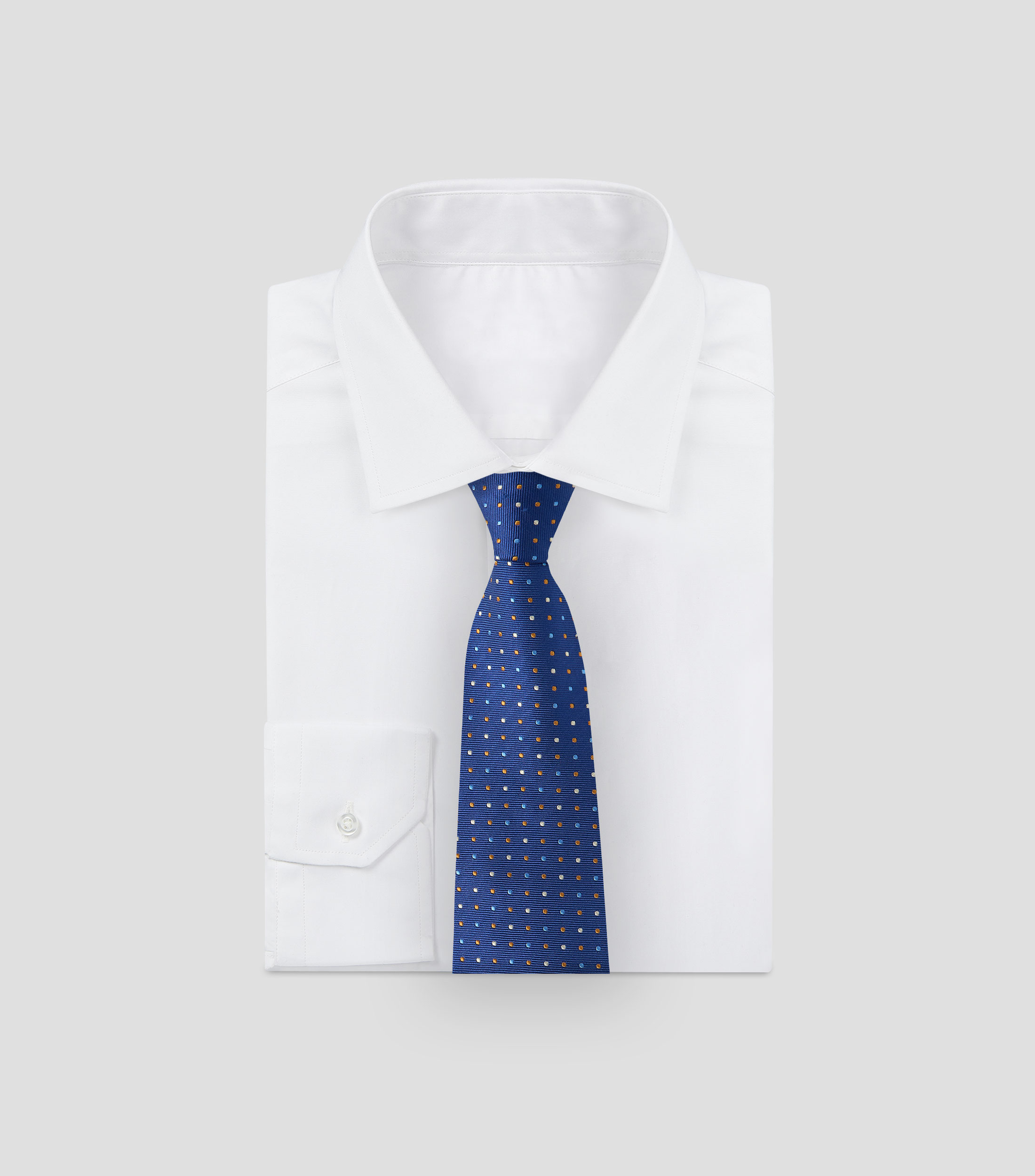 Corbata ancha en seda azul marino polkadots