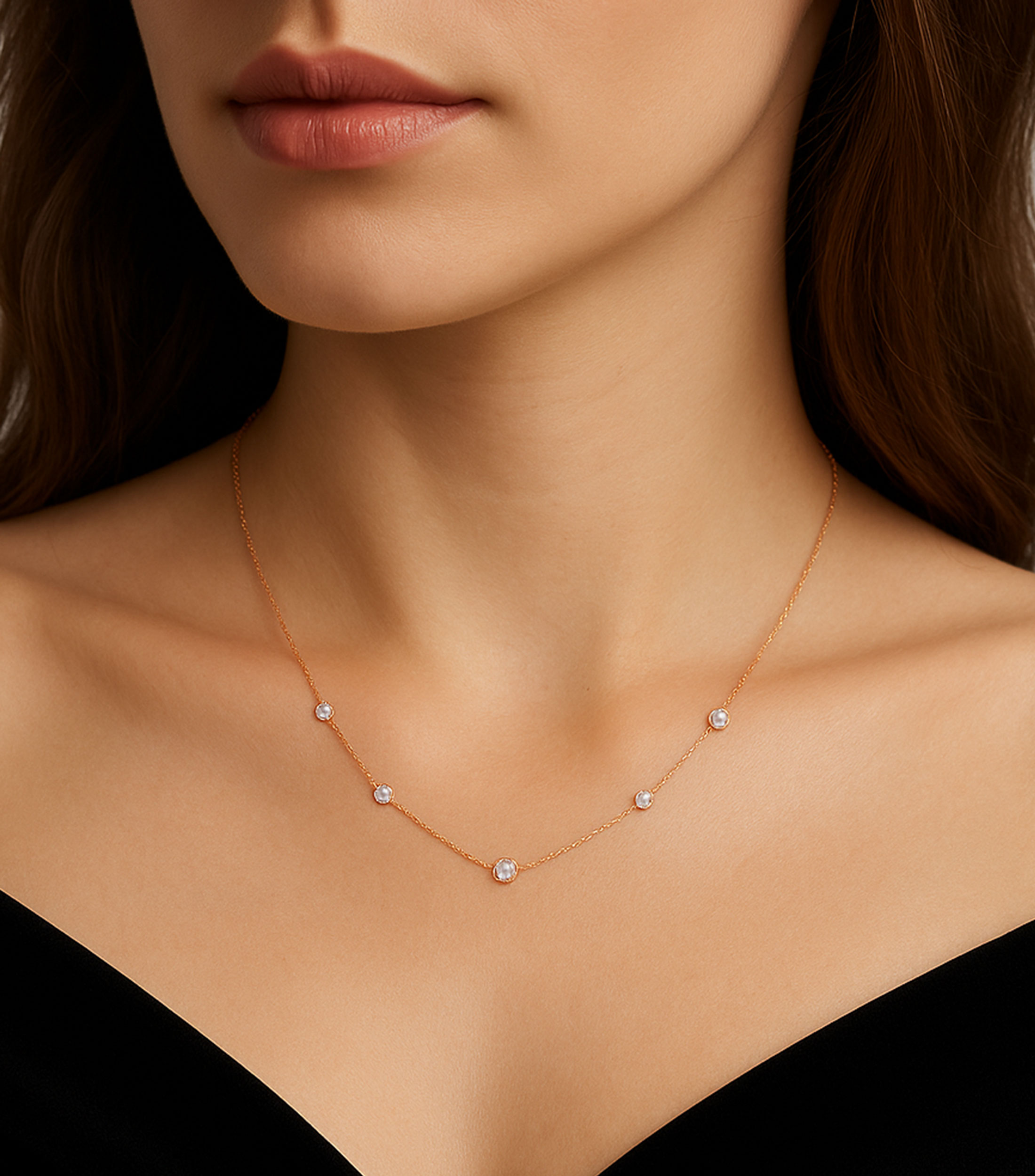 Collar en oro rosa 18 Kts con diamantes Mujer