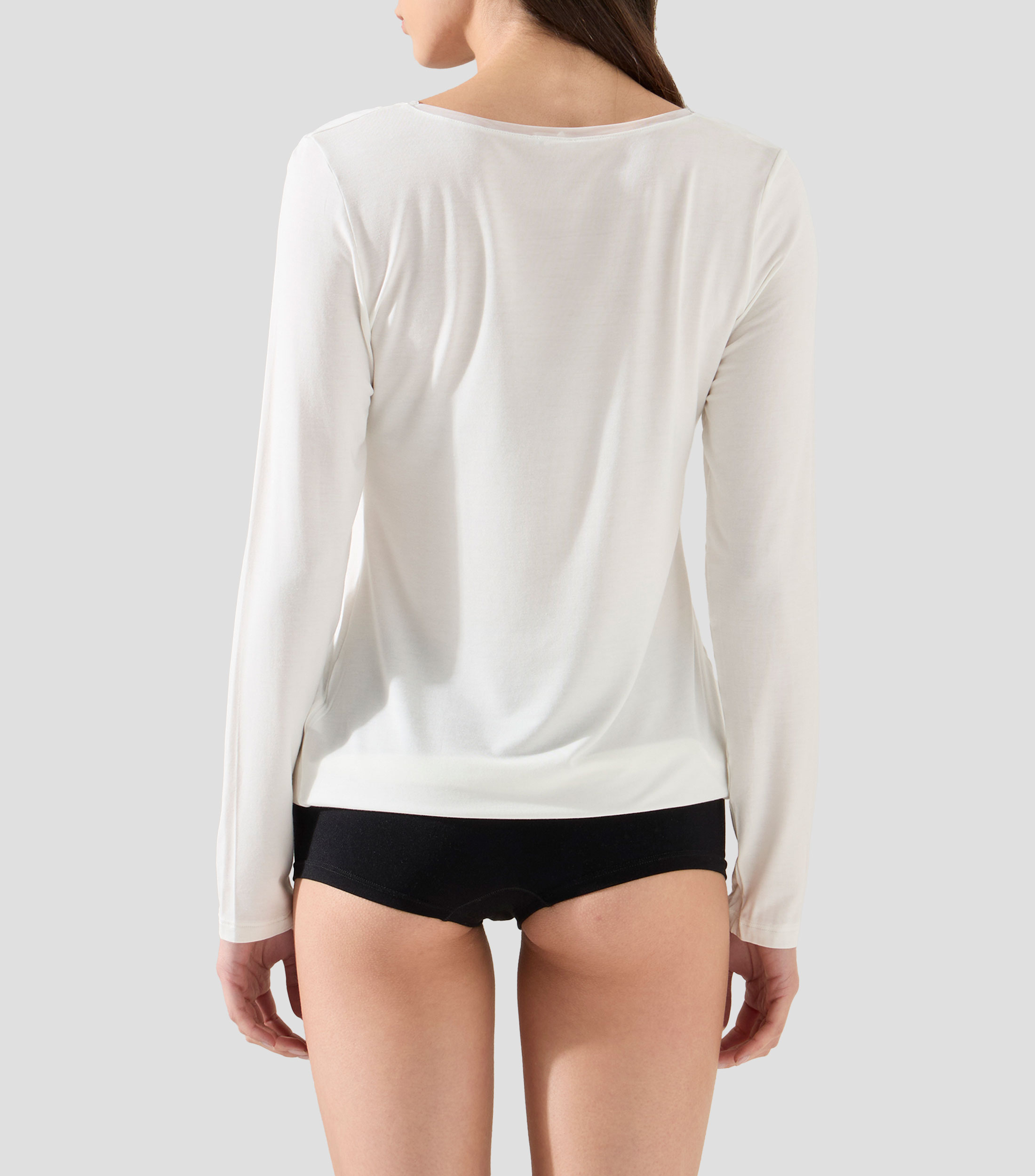 Playera de cuello redondo con manga larga lisa Mujer