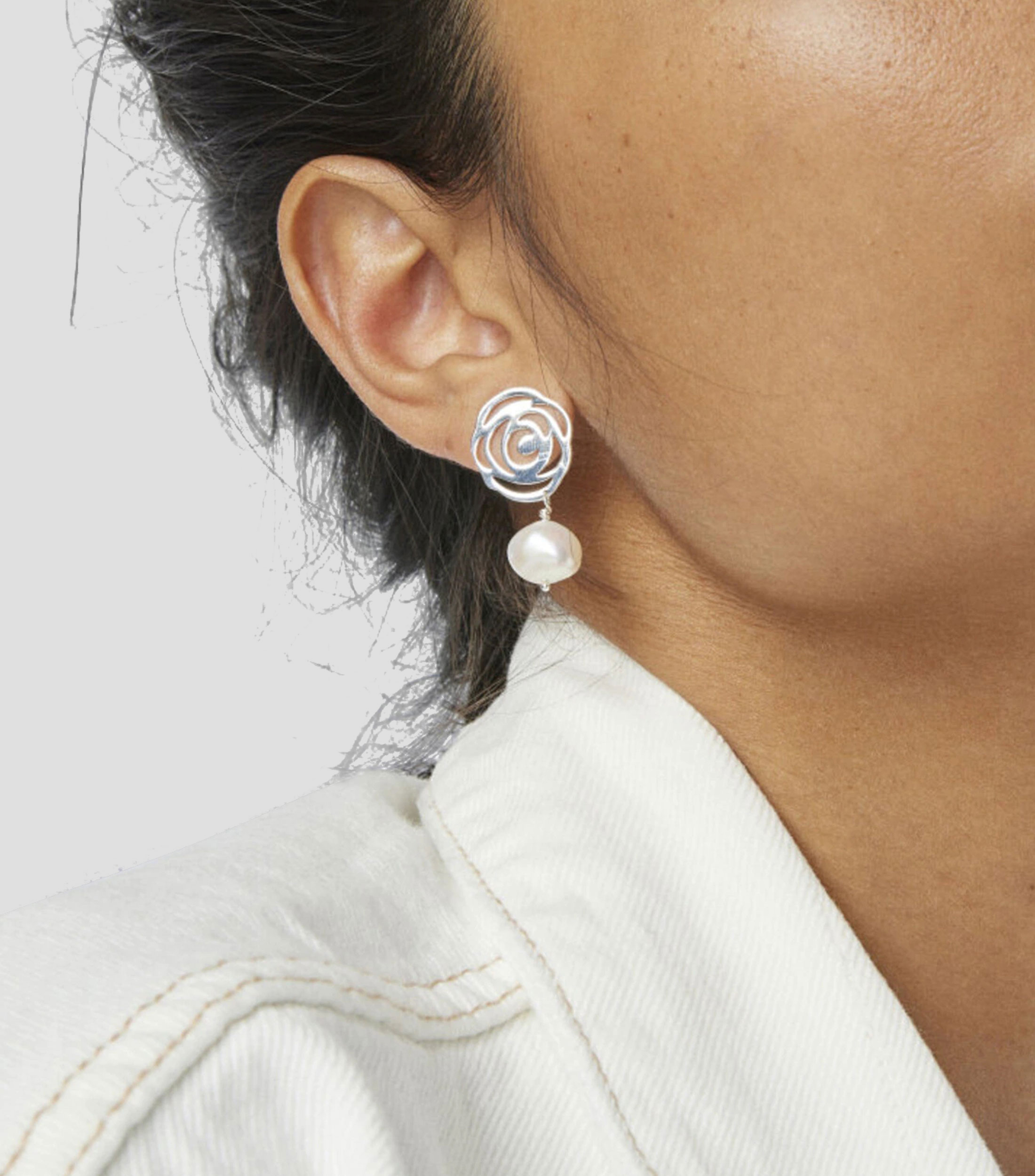 Pendientes en Plata .925 Rosa daposAbril con perlas Mujer
