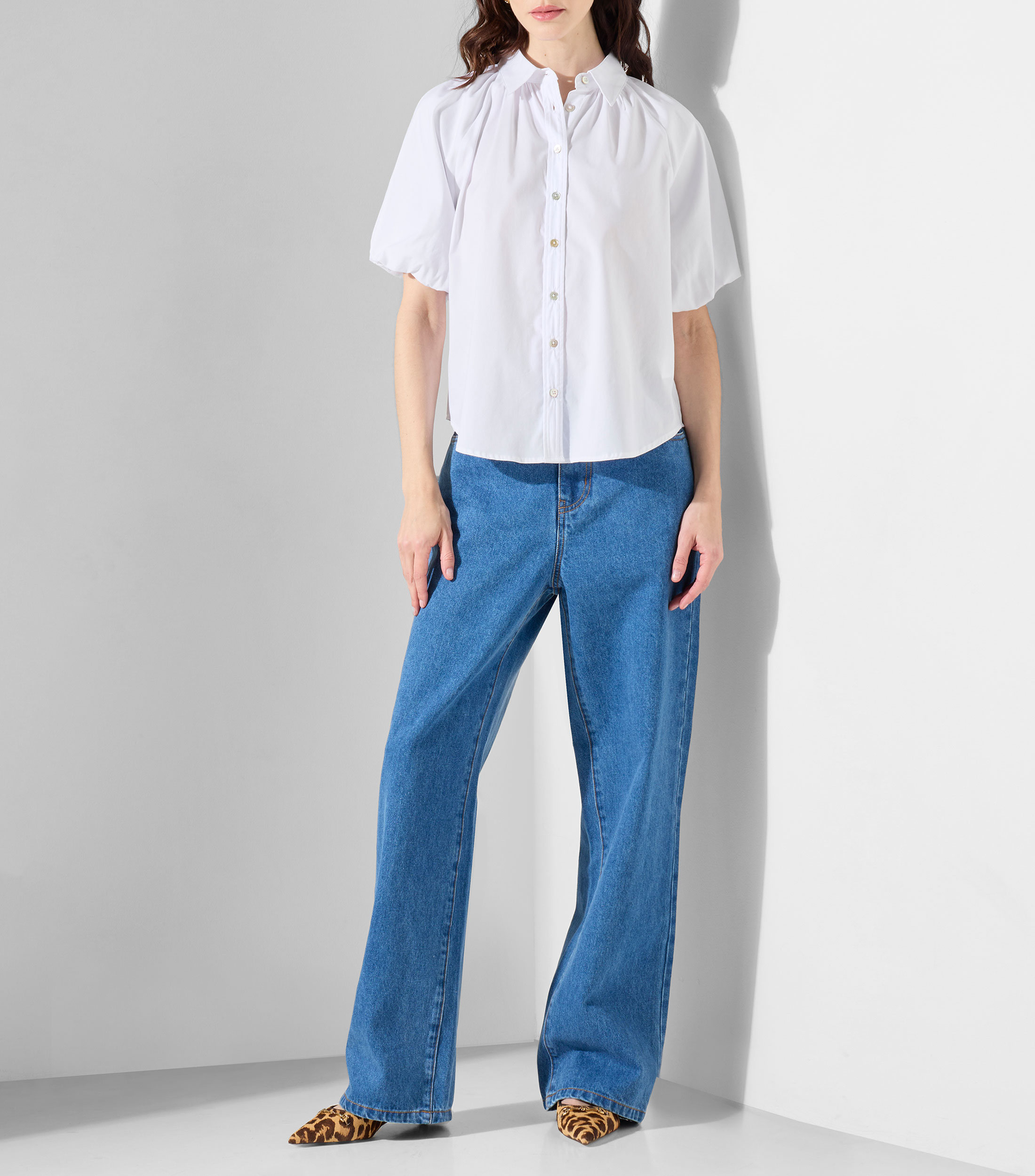 Blusa lisa con manga corta Mujer