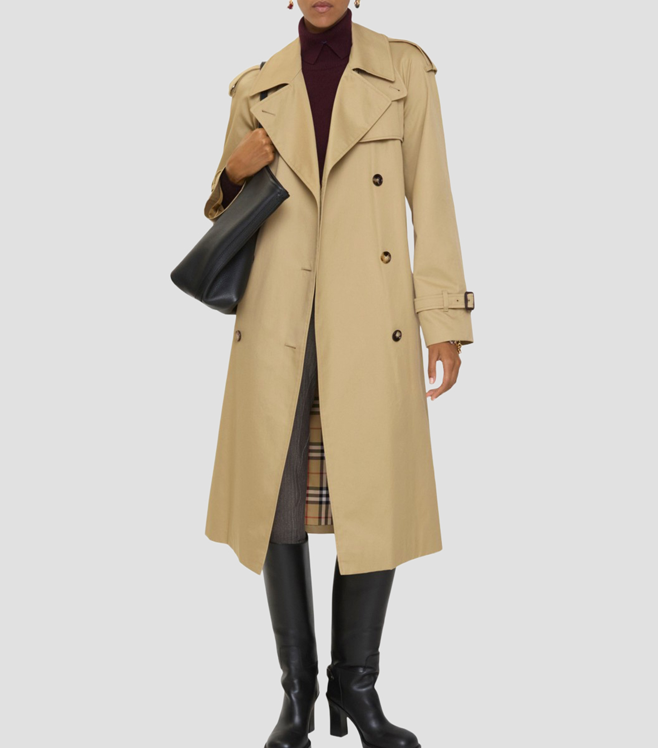 Gabardina larga estilo trench coat con botones y cinta Mujer