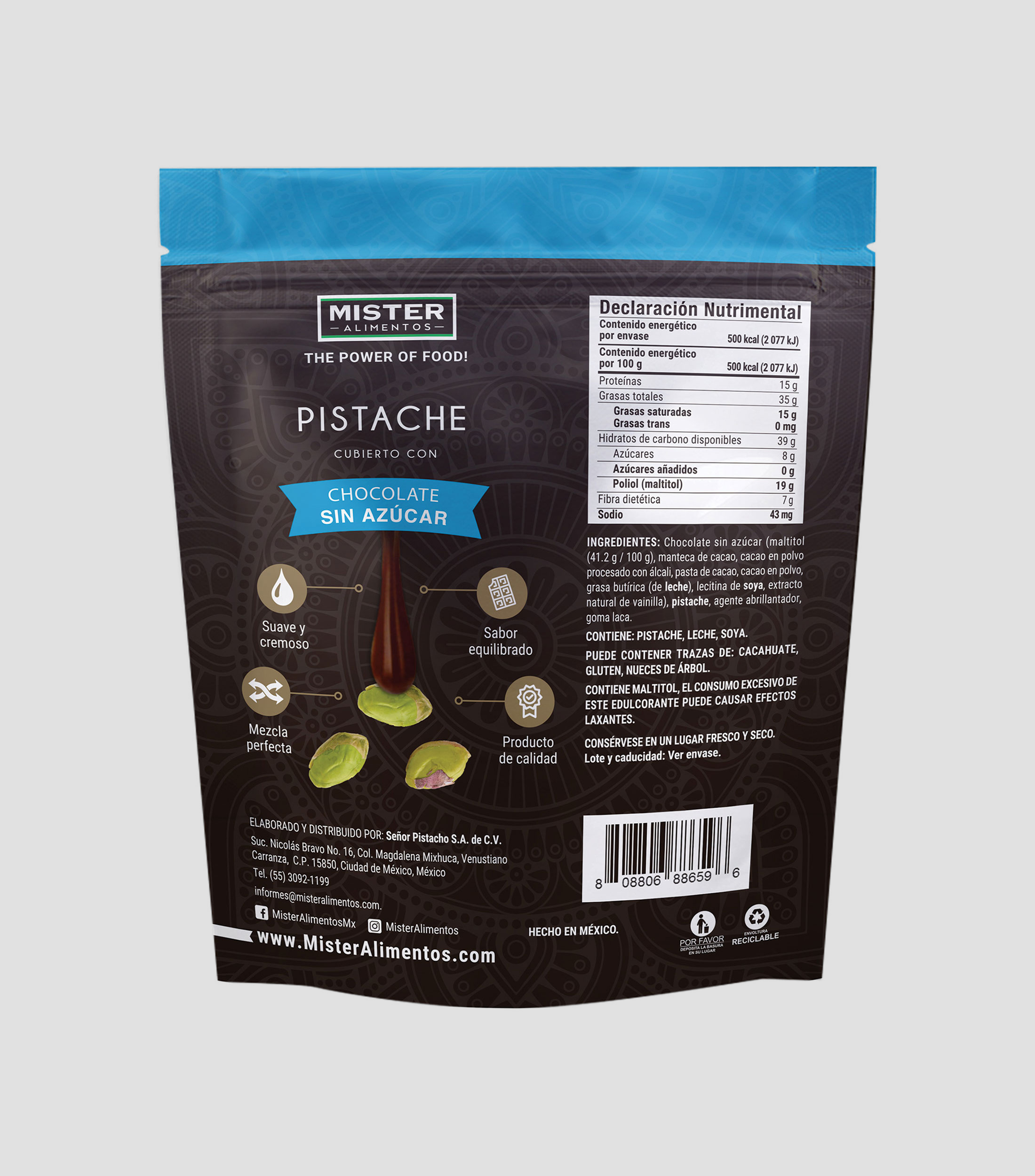 Pistache con chocolate sin azúcar, 100 g