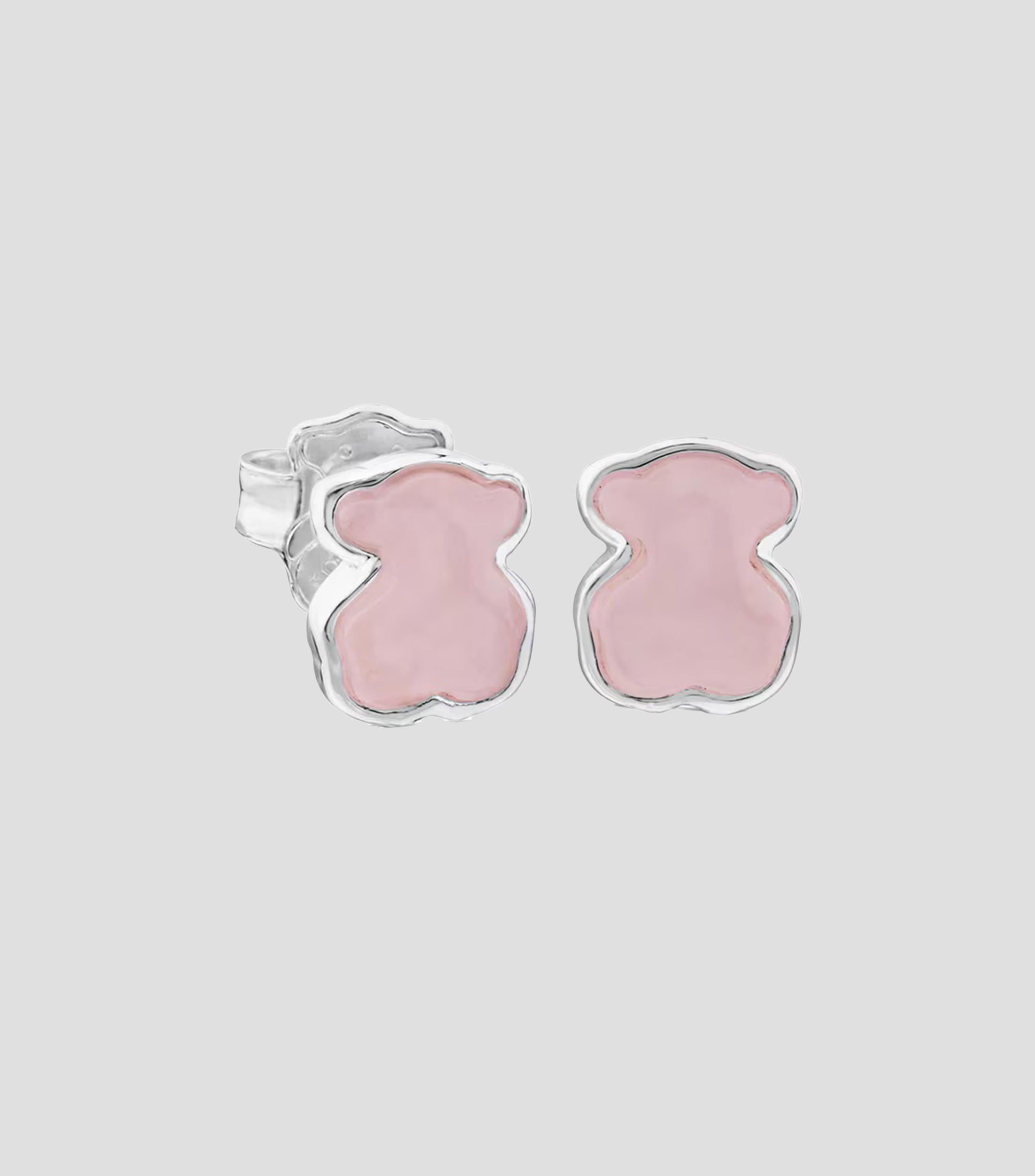 Aretes oso en Plata con cuarzo Mujer
