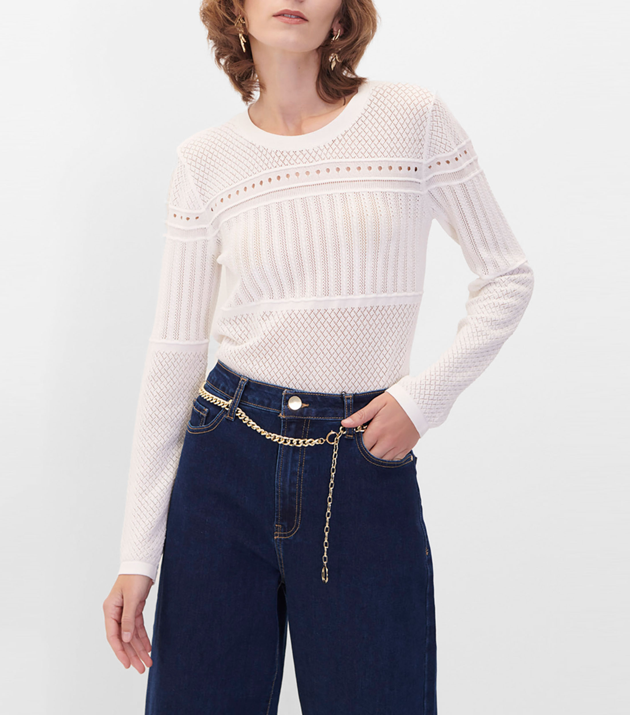 Julio: Suéter tejido combinado escote en espalda Mujer El